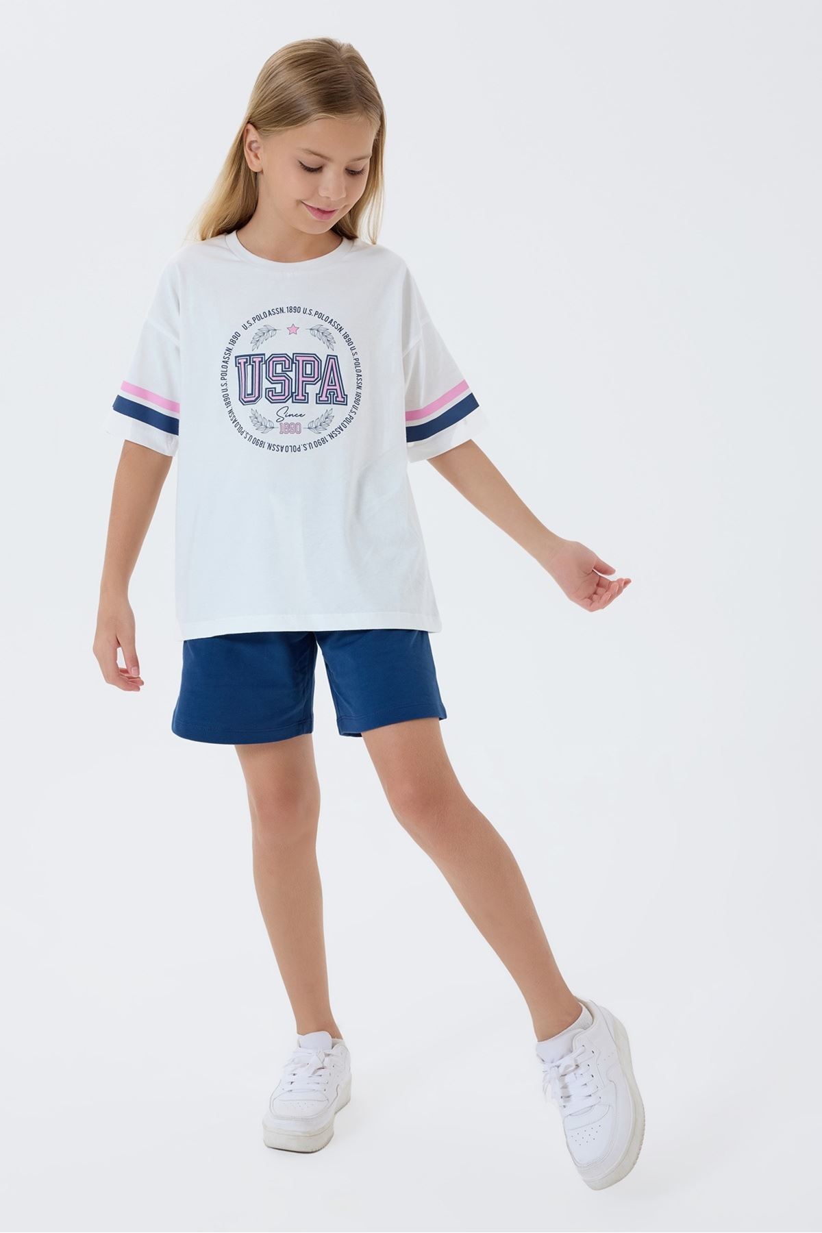 4-15 Yaş Lisanslı Us Polo Assn Kız Çocuk Takım-Ekru