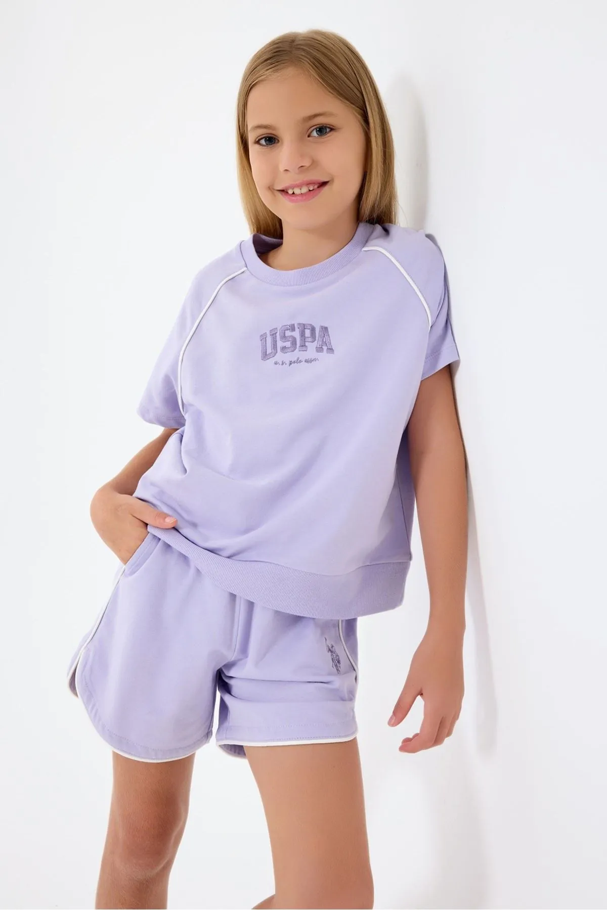 4-15 Yaş Lisanslı Us Polo Assn Kız Çocuk Takım-Lila