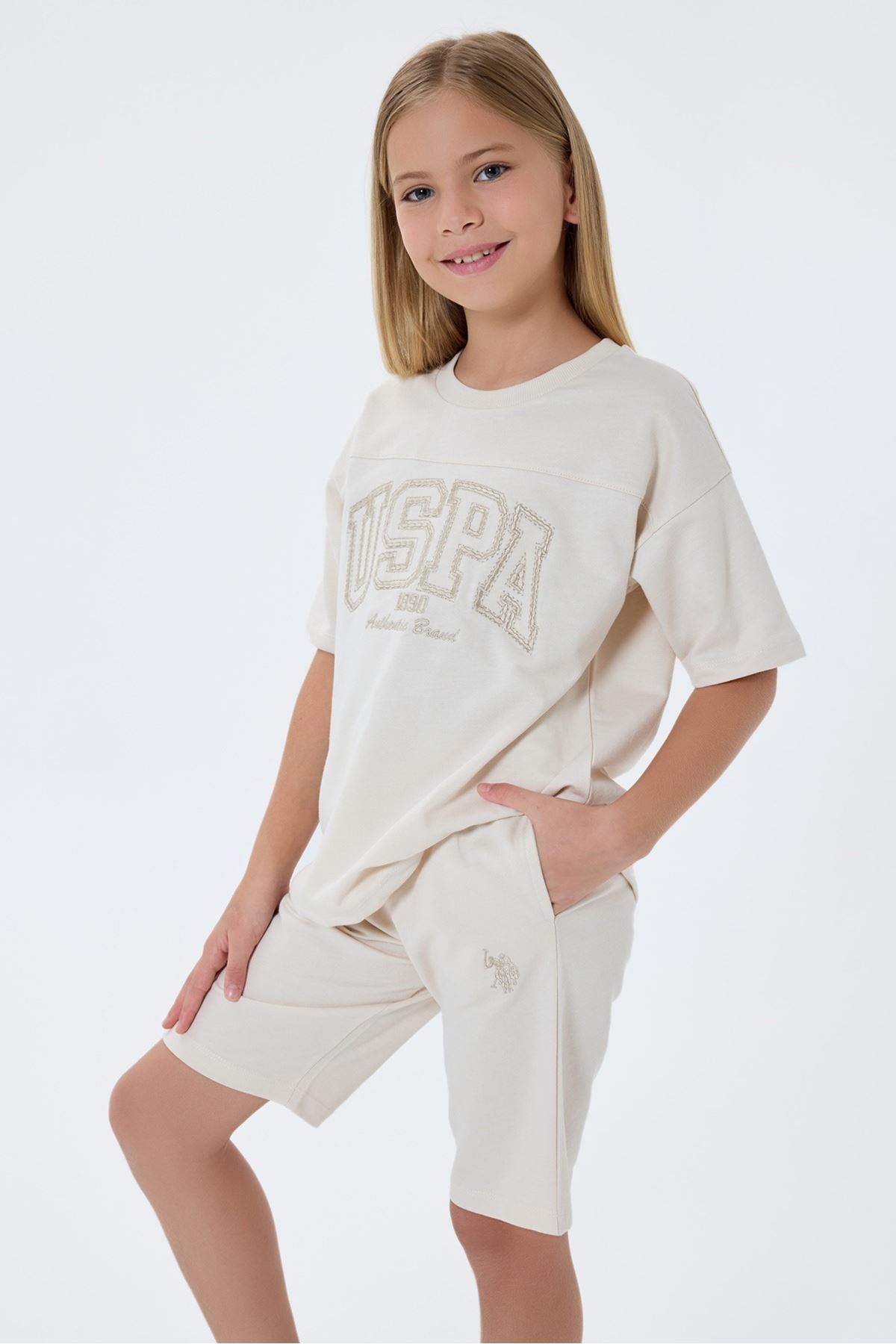 4-15 Yaş Lisanslı Us Polo Assn Kız Çocuk Takım-Latte