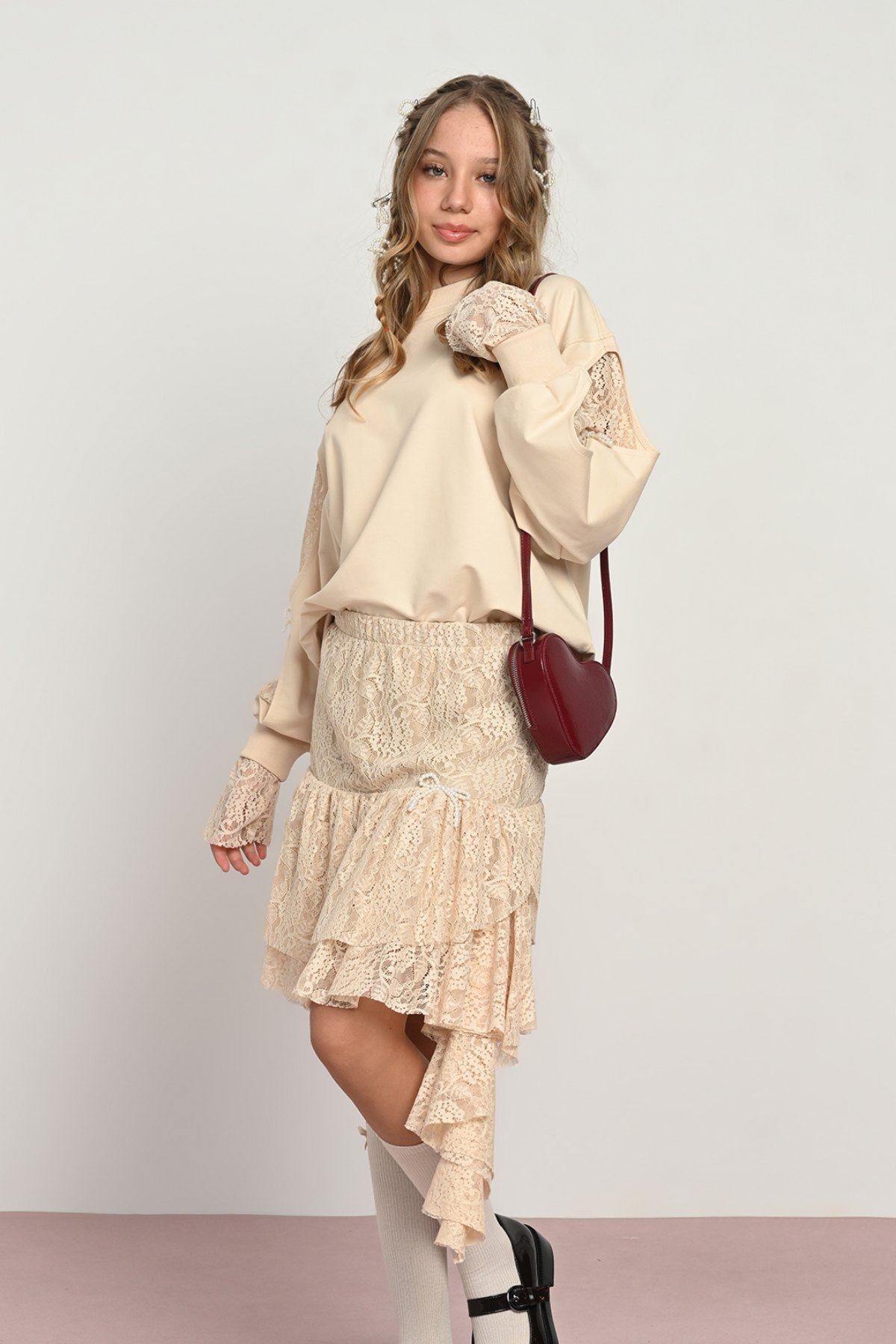 9-14 Yaş Modern Dreamy Kız Çocuk Takım-Latte