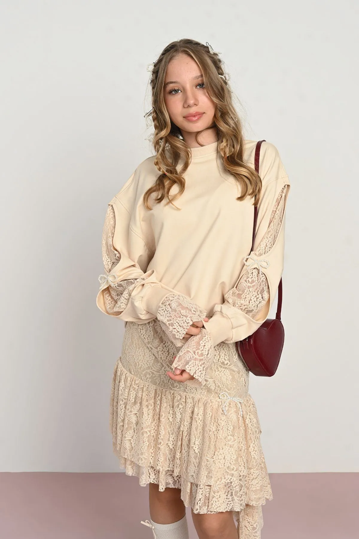 9-14 Yaş Modern Dreamy Kız Çocuk Takım-Latte