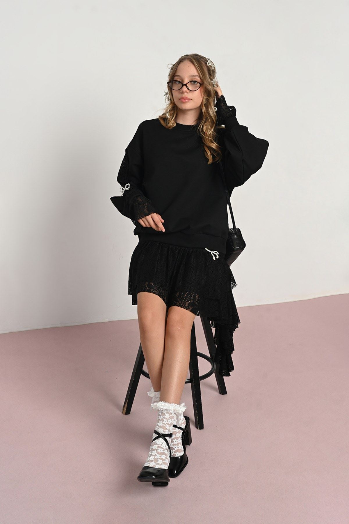 9-14 Yaş Modern Dreamy Kız Çocuk Takım-Siyah