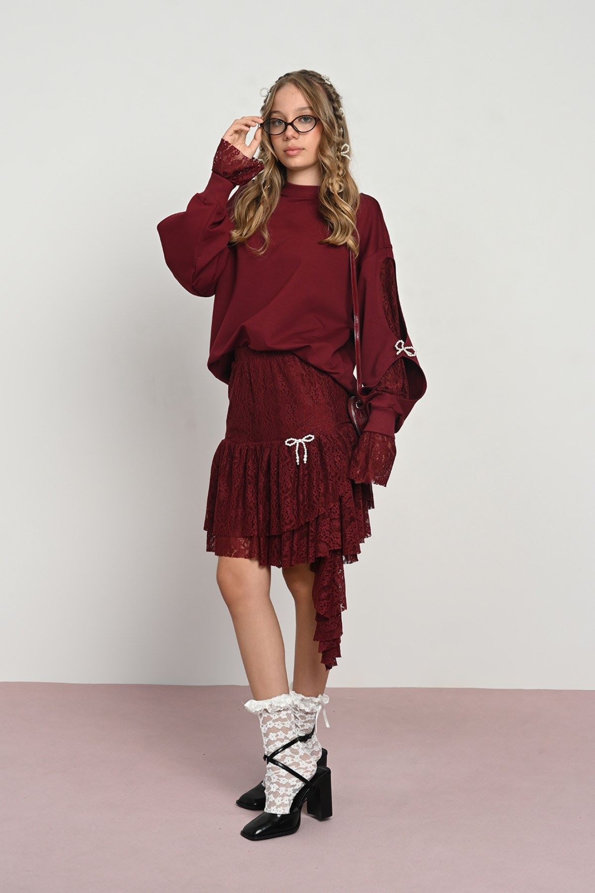 9-14 Yaş Modern Dreamy Kız Çocuk Takım-Bordo