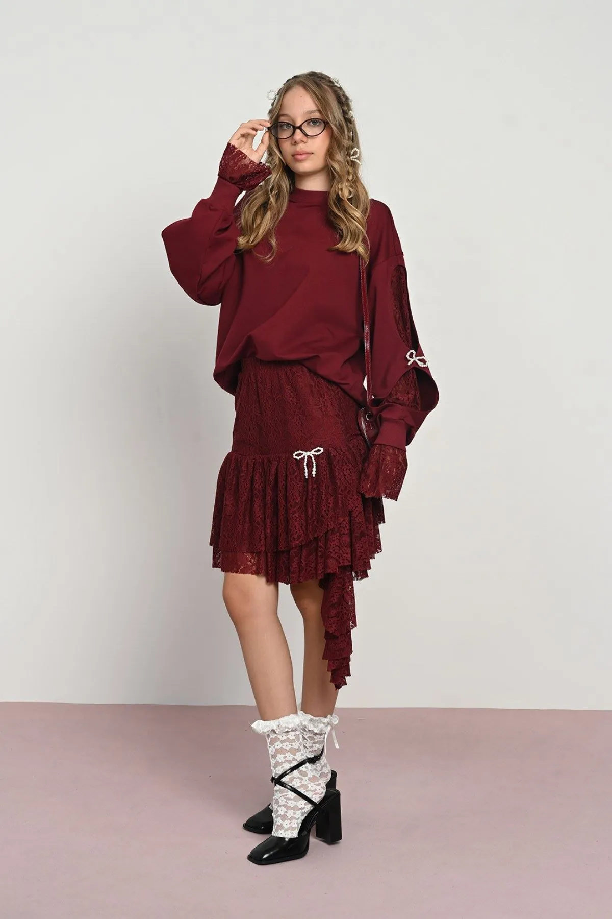 9-14 Yaş Modern Dreamy Kız Çocuk Takım-Bordo
