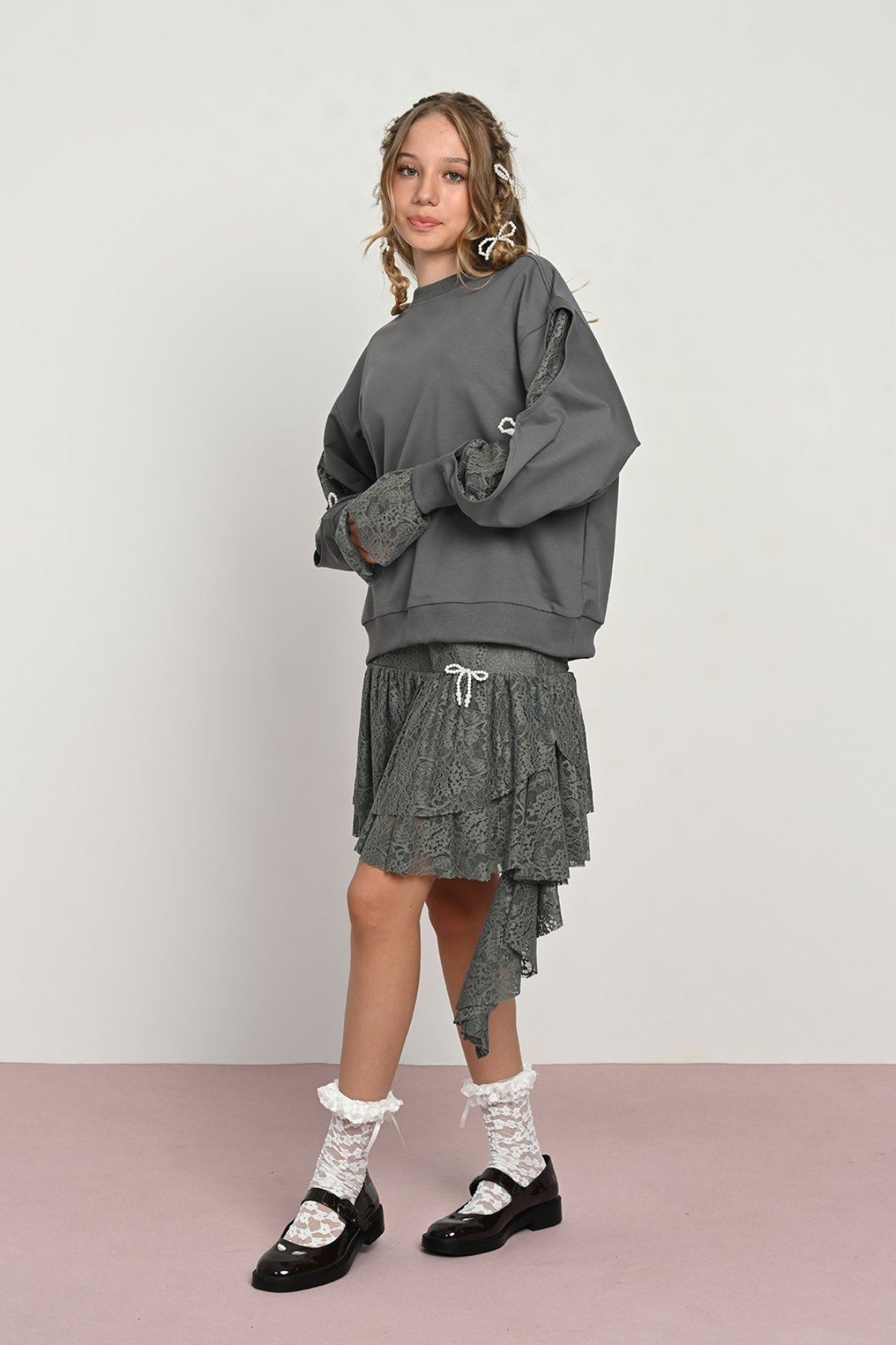 9-14 Yaş Modern Dreamy Kız Çocuk Takım-Antrasit
