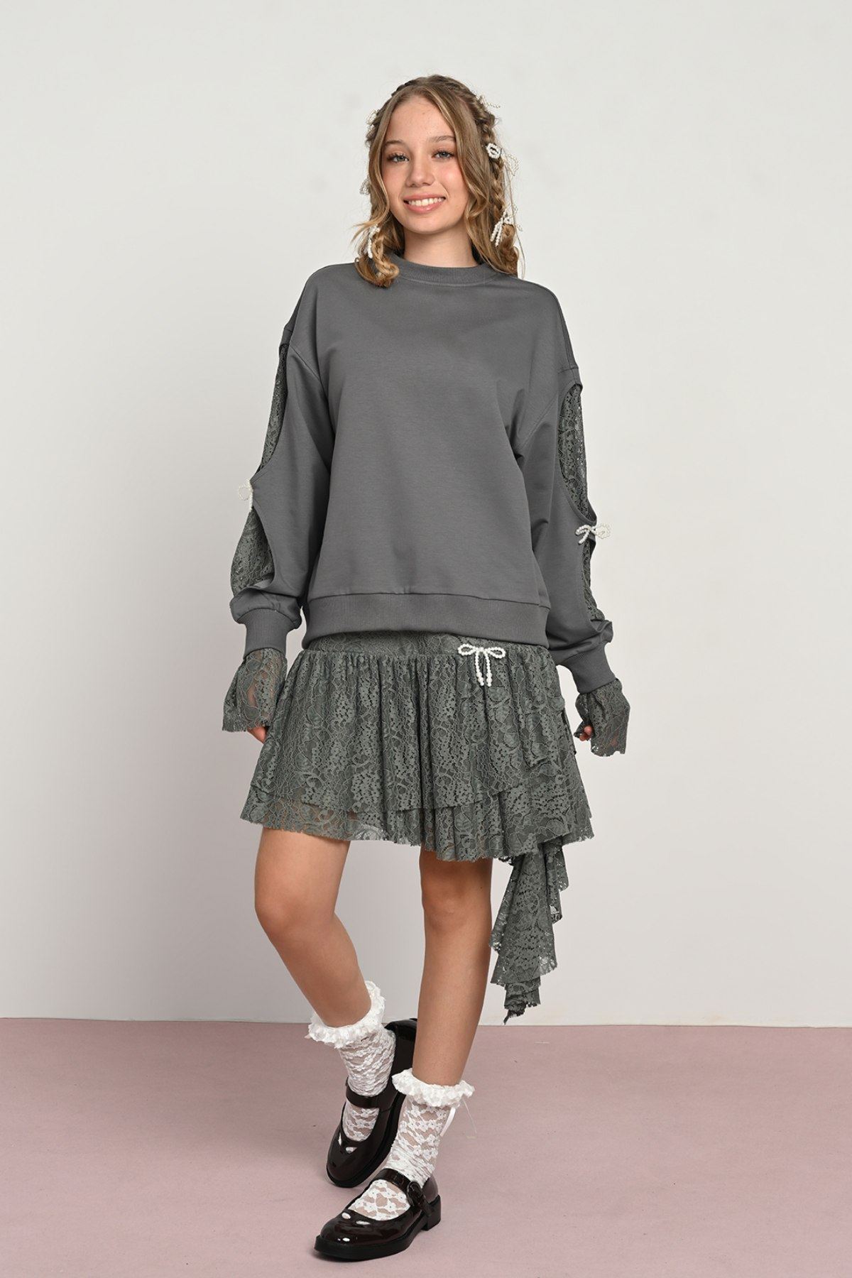 9-14 Yaş Modern Dreamy Kız Çocuk Takım-Antrasit