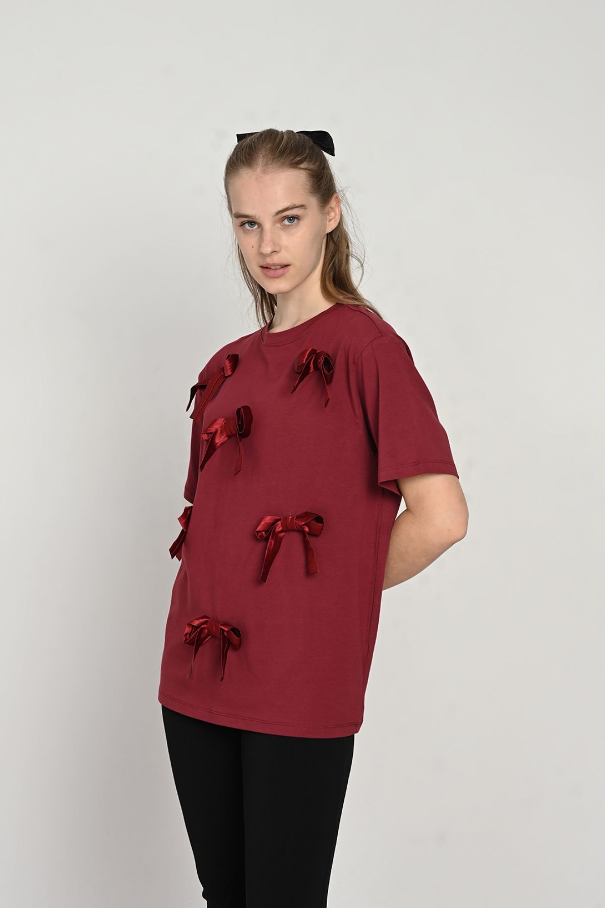 9-14 Yaş Ribbon Mussness Kız Çocuk T-Shırt-Bordo