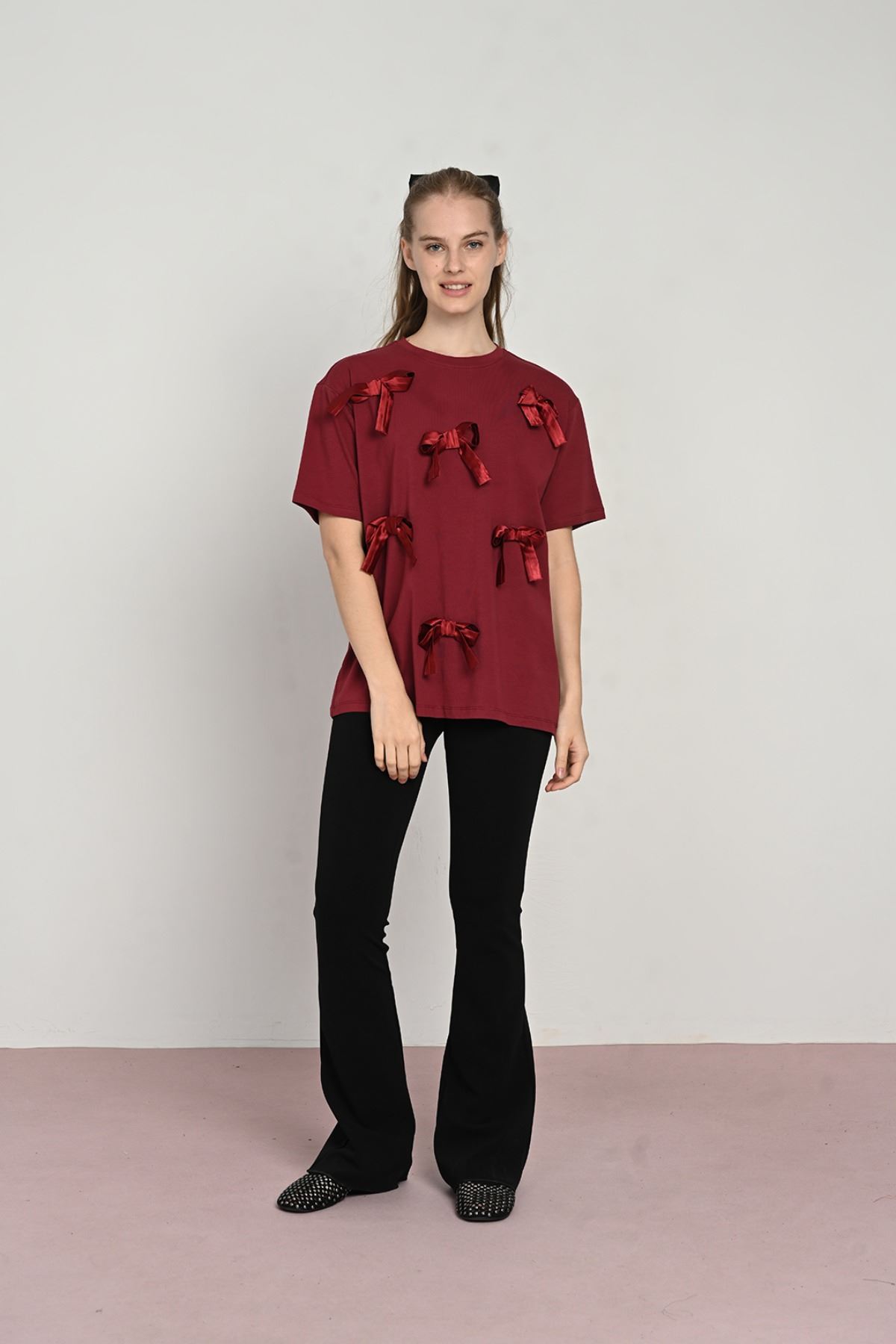 9-14 Yaş Ribbon Mussness Kız Çocuk T-Shırt-Bordo