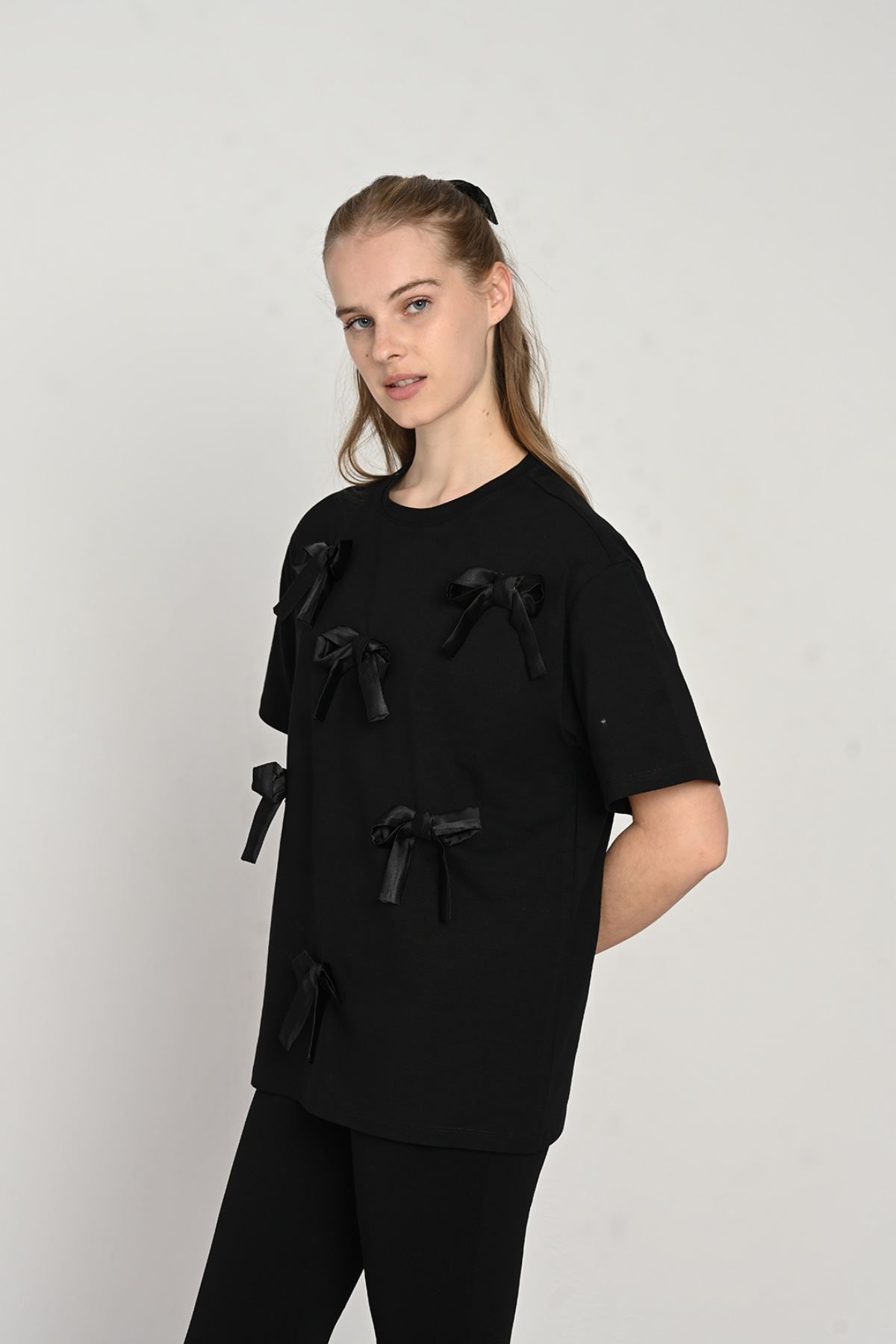 9-14 Yaş Ribbon Mussness Kız Çocuk T-Shırt-Siyah