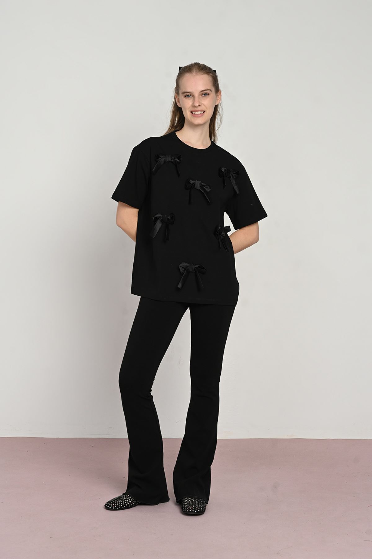 9-14 Yaş Ribbon Mussness Kız Çocuk T-Shırt-Siyah