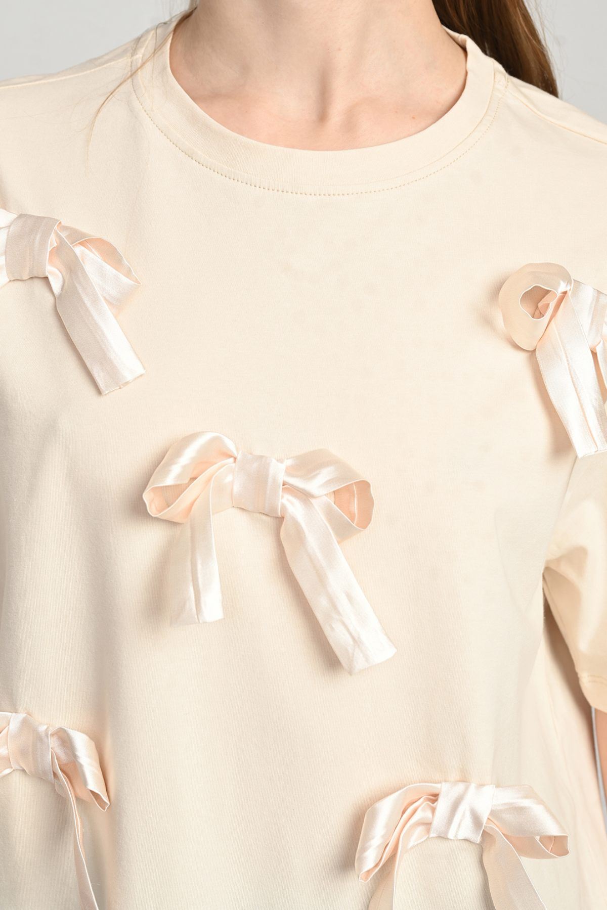 9-14 Yaş Ribbon Mussness Kız Çocuk T-Shırt-Latte