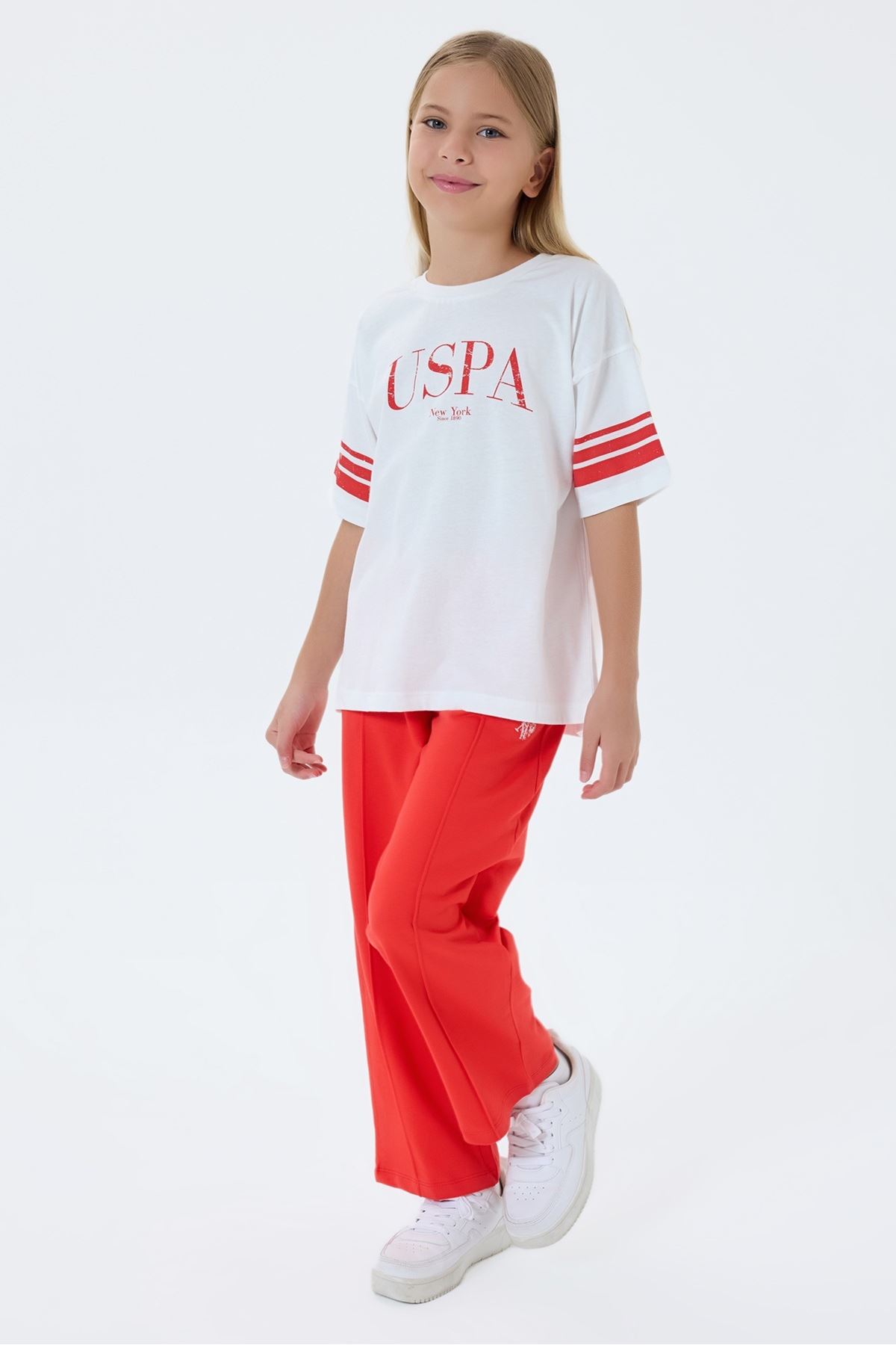 4-15 Yaş Lisanslı Us Polo Assn Kız Çocuk Takım-Ekru