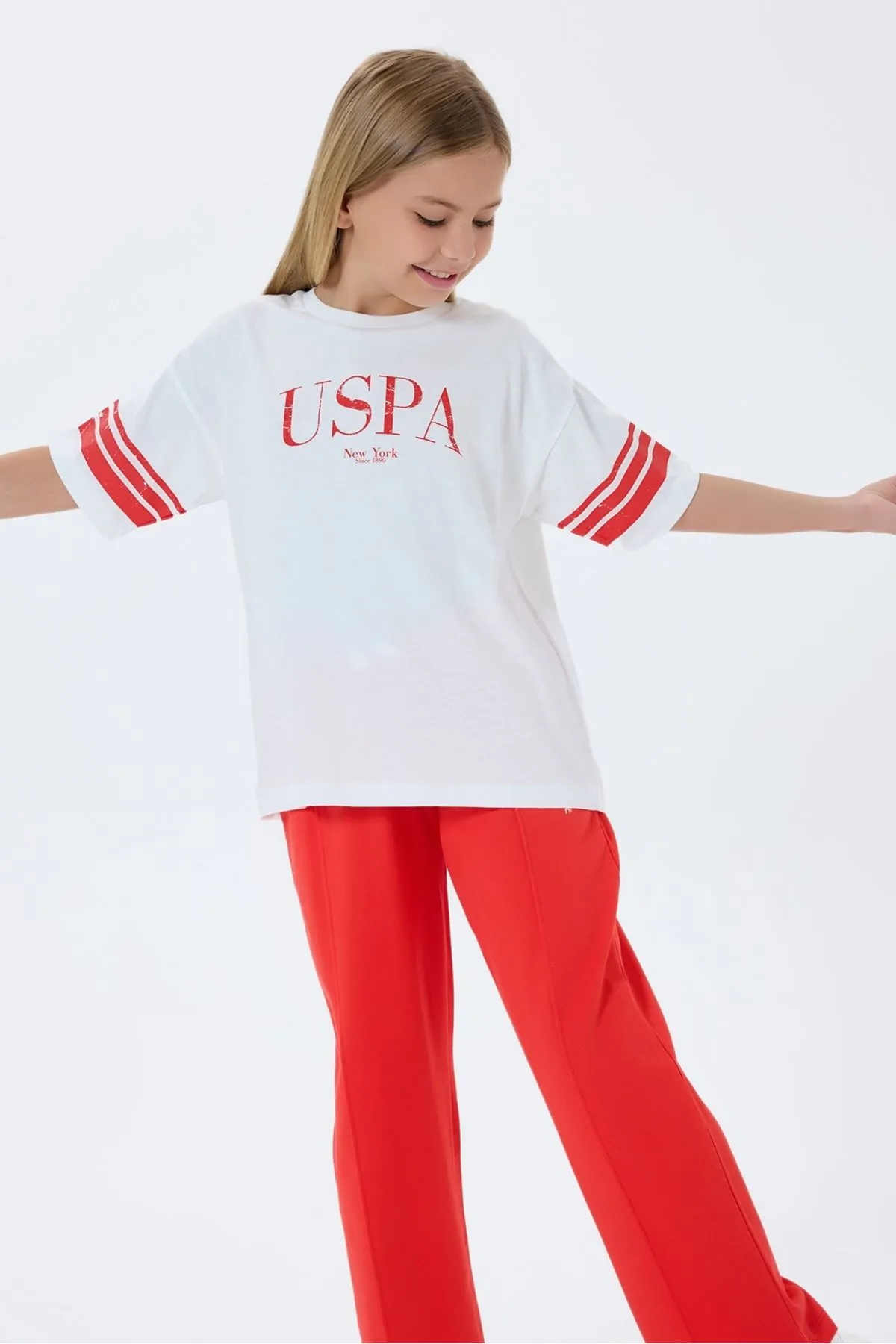4-15 Yaş Lisanslı Us Polo Assn Kız Çocuk Takım-Ekru