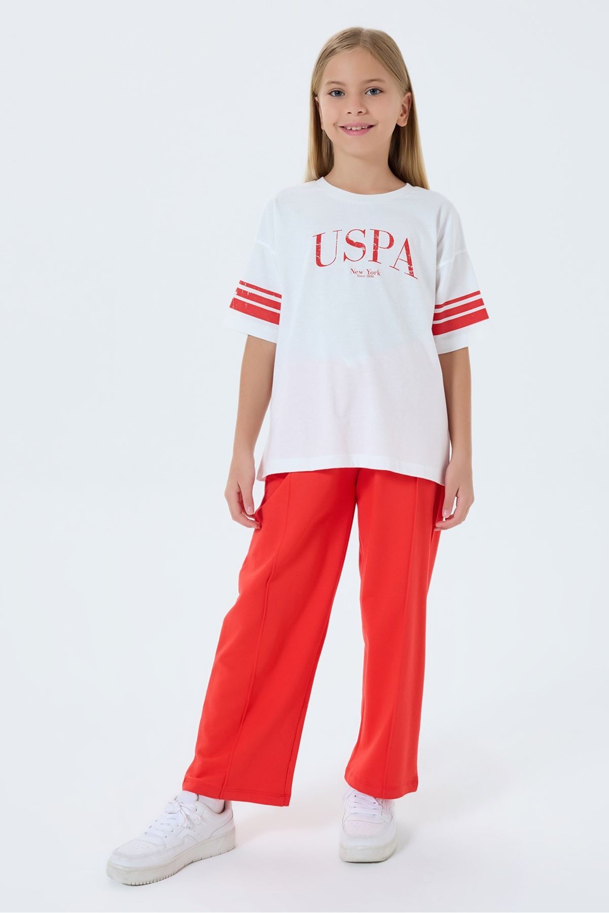 4-15 Yaş Lisanslı Us Polo Assn Kız Çocuk Takım-Ekru