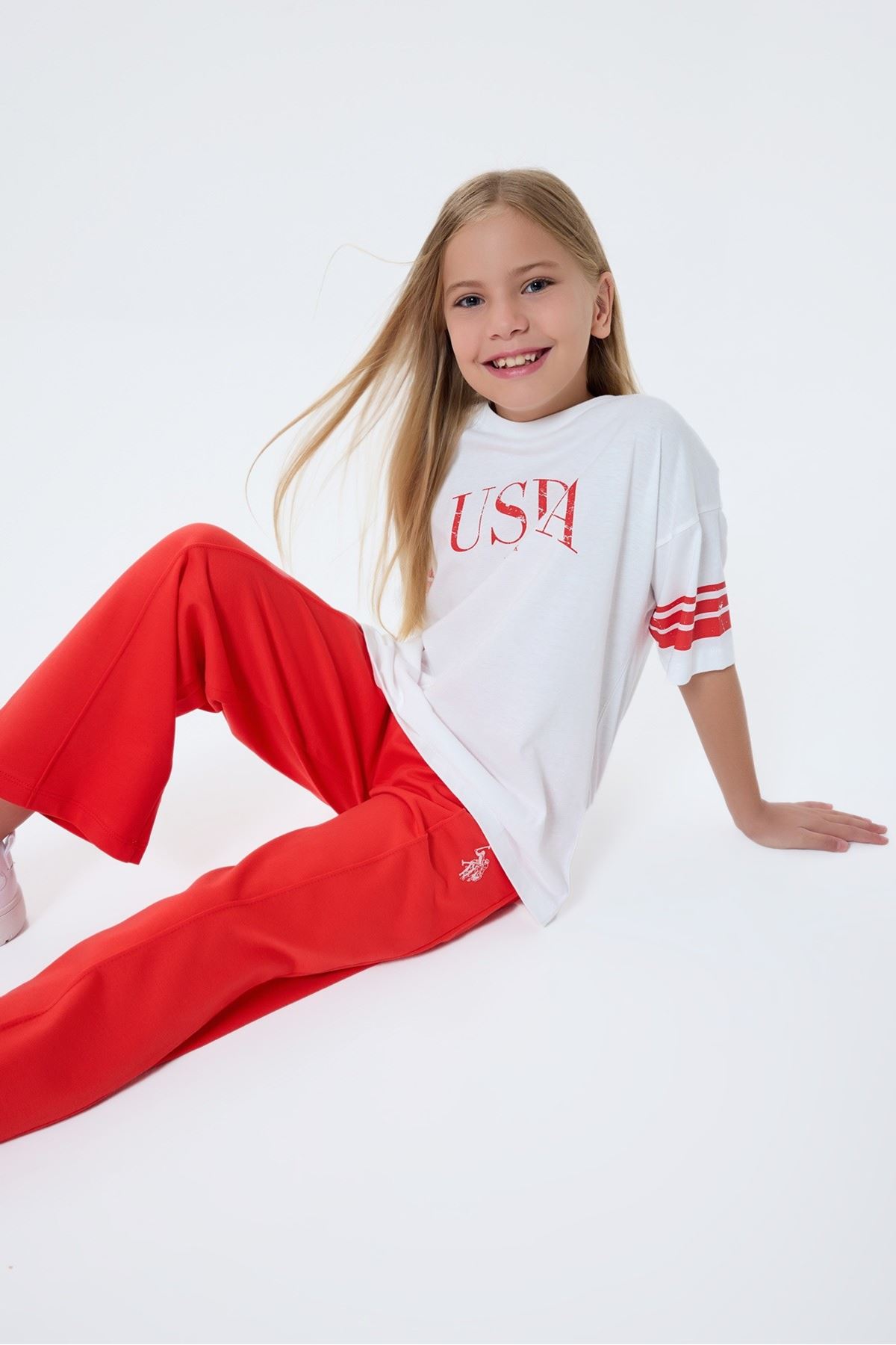 4-15 Yaş Lisanslı Us Polo Assn Kız Çocuk Takım-Ekru