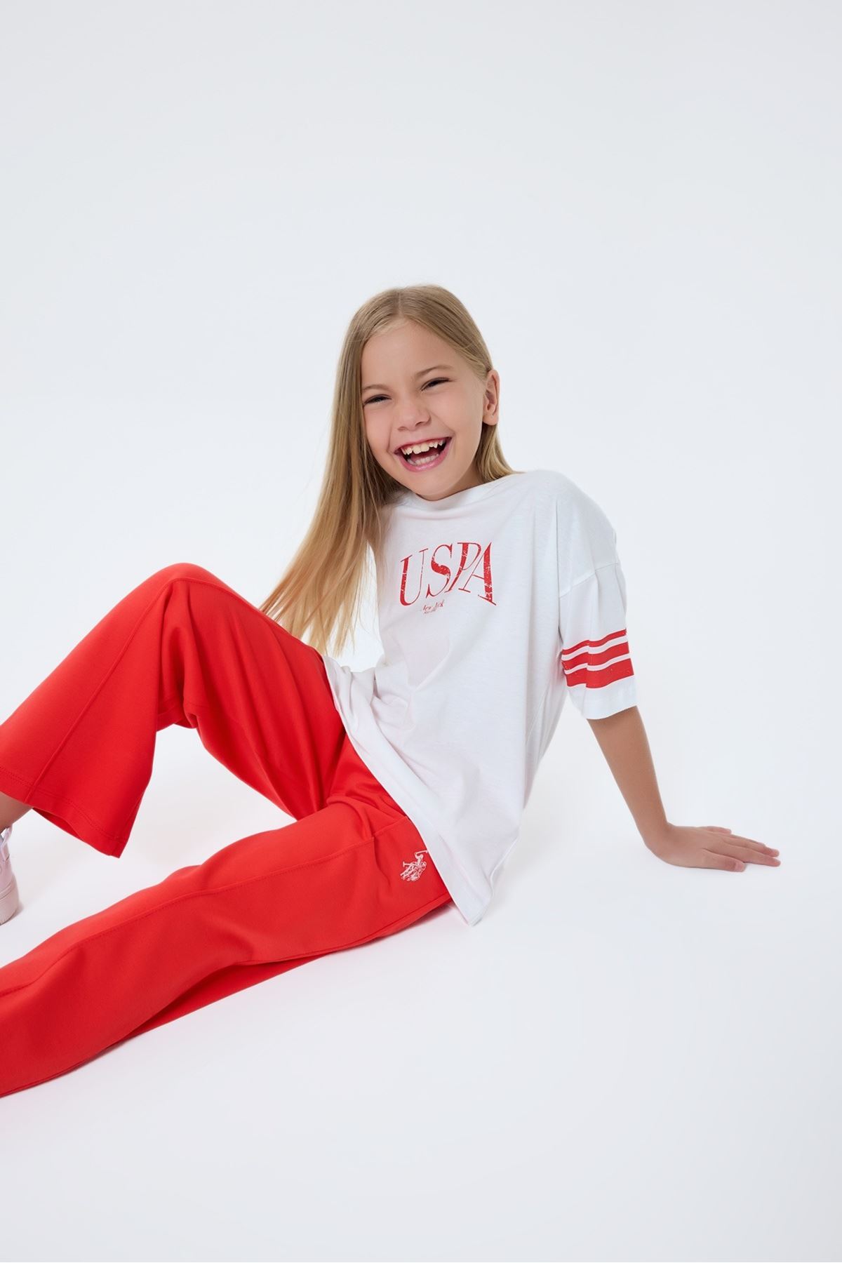 4-15 Yaş Lisanslı Us Polo Assn Kız Çocuk Takım-Ekru