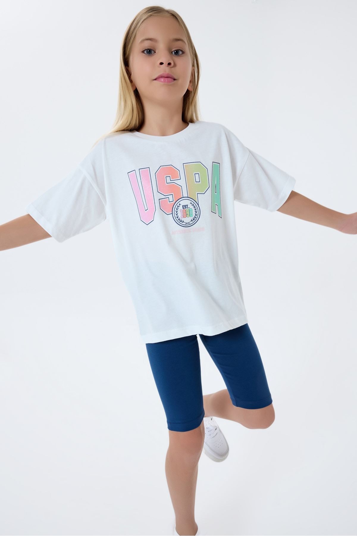 4-15 Yaş Lisanslı Us Polo Assn Kız Çocuk Takım-Ekru