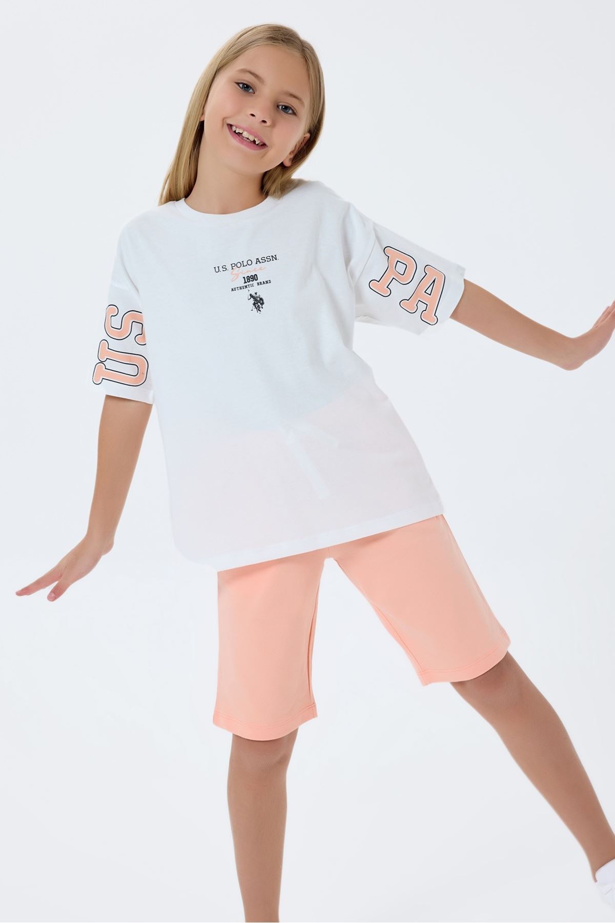 4-15 Yaş Lisanslı Us Polo Assn Kız Çocuk Takım-Ekru