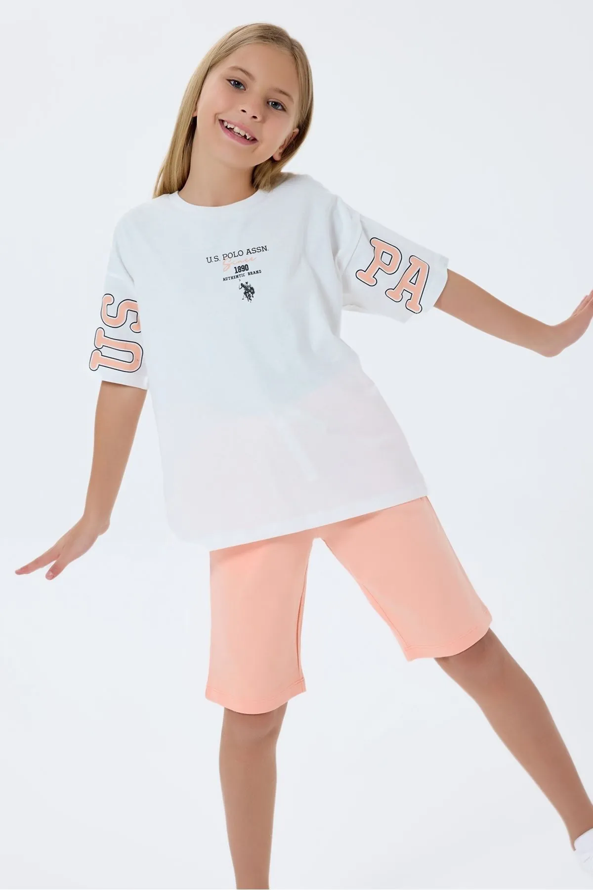 4-15 Yaş Lisanslı Us Polo Assn Kız Çocuk Takım-Ekru
