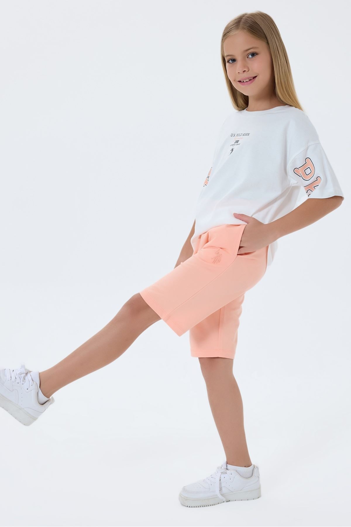 4-15 Yaş Lisanslı Us Polo Assn Kız Çocuk Takım-Ekru