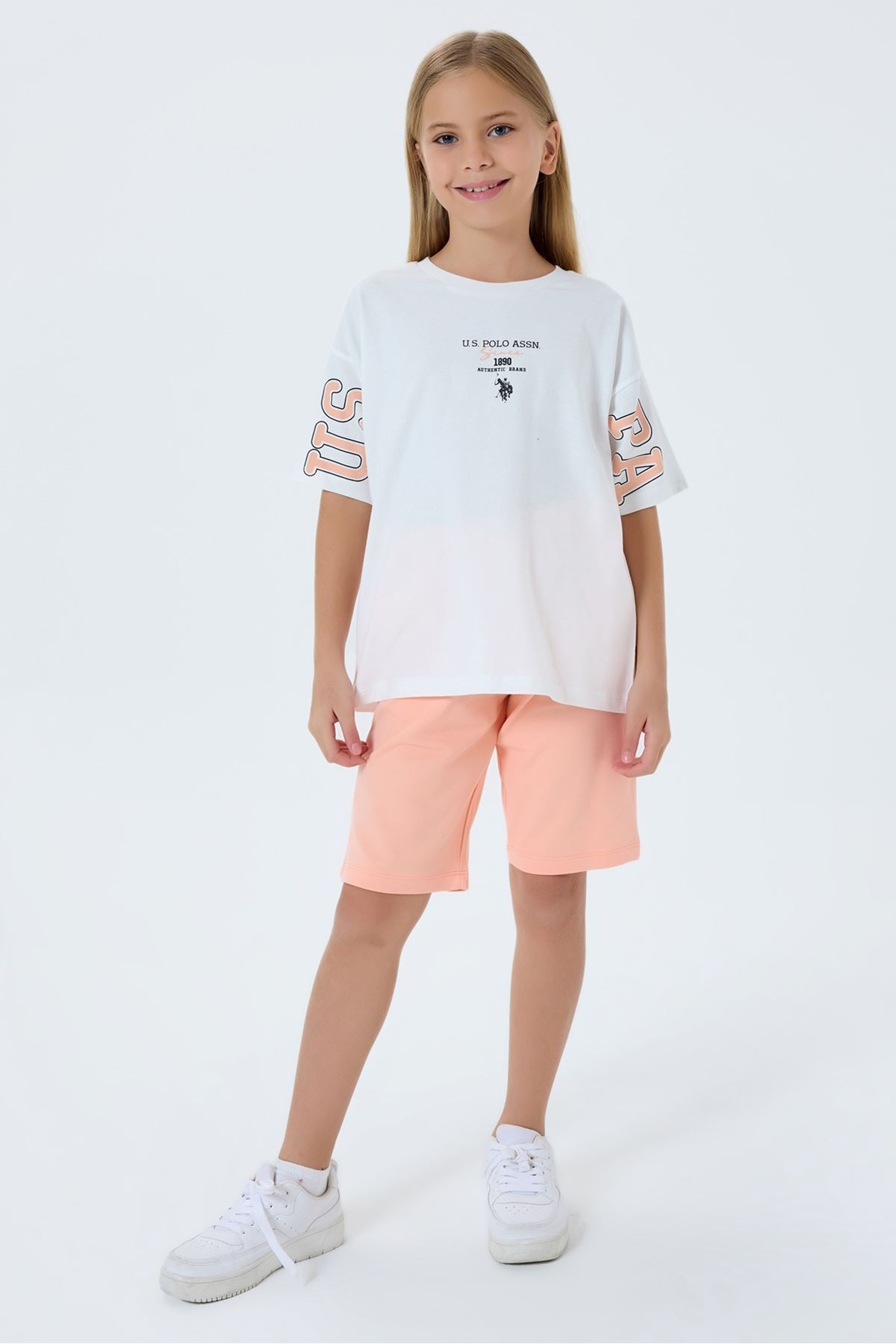 4-15 Yaş Lisanslı Us Polo Assn Kız Çocuk Takım-Ekru