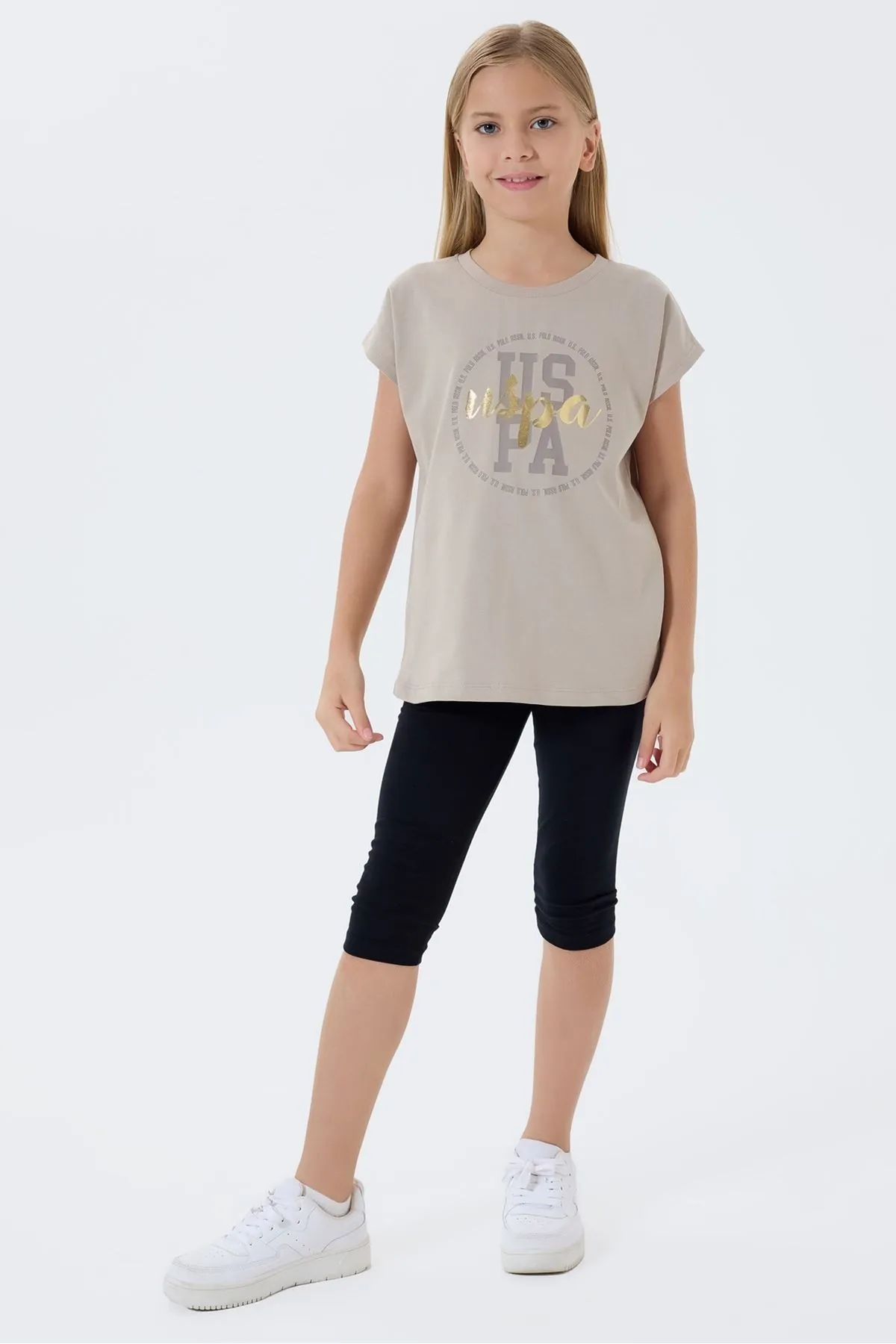 4-15 Yaş Lisanslı Us Polo Assn Kız Çocuk Takım-Latte