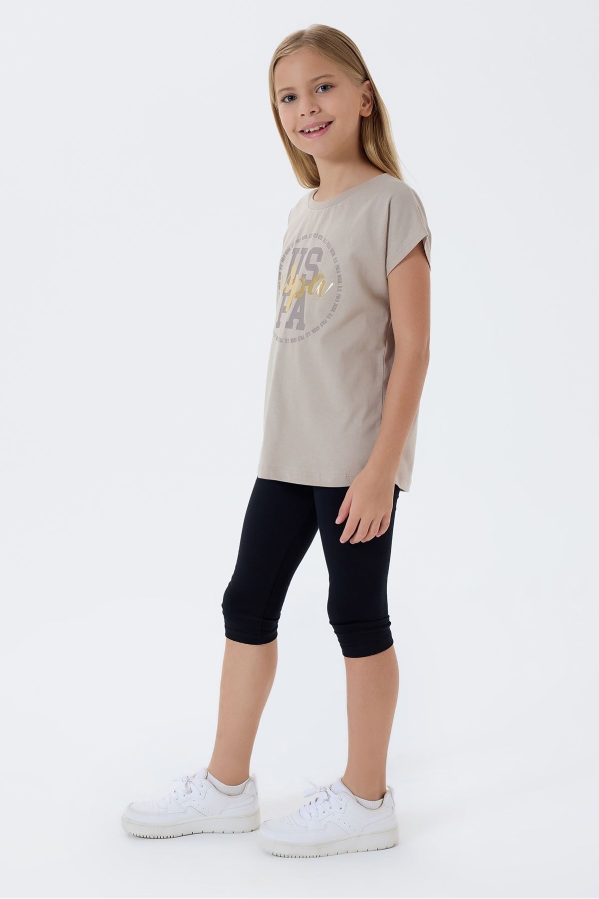 4-15 Yaş Lisanslı Us Polo Assn Kız Çocuk Takım-Latte