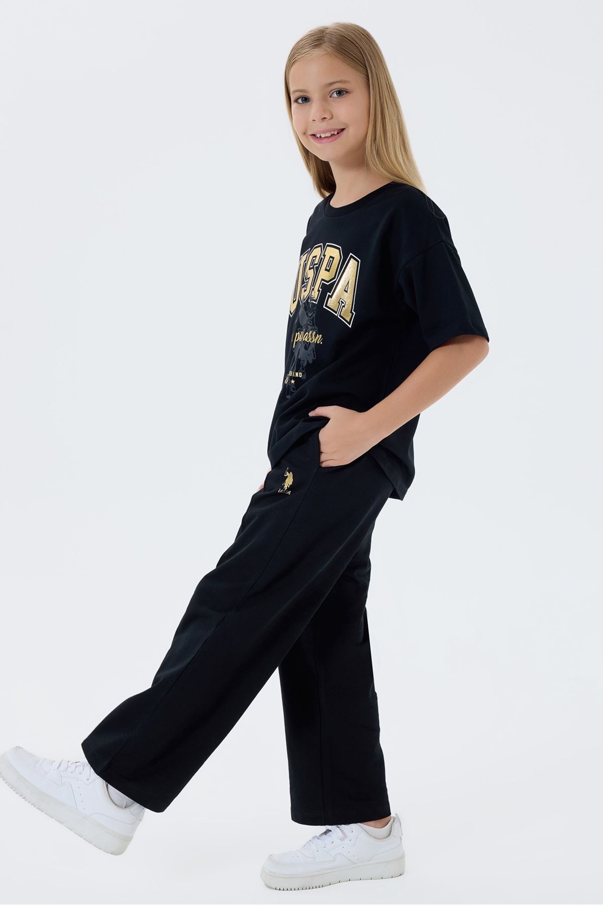 4-15 Yaş Lisanslı Us Polo Assn Kız Çocuk Takım-Siyah