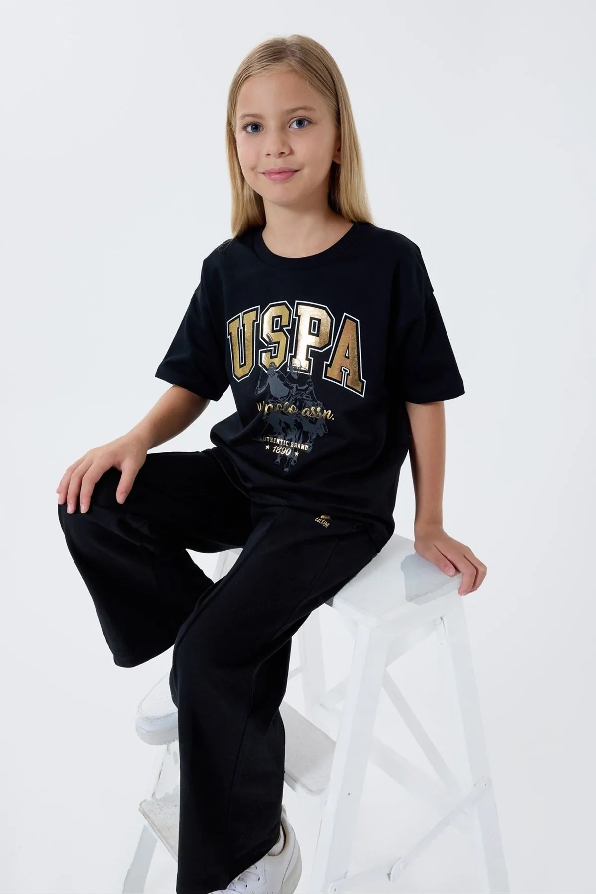 4-15 Yaş Lisanslı Us Polo Assn Kız Çocuk Takım-Siyah