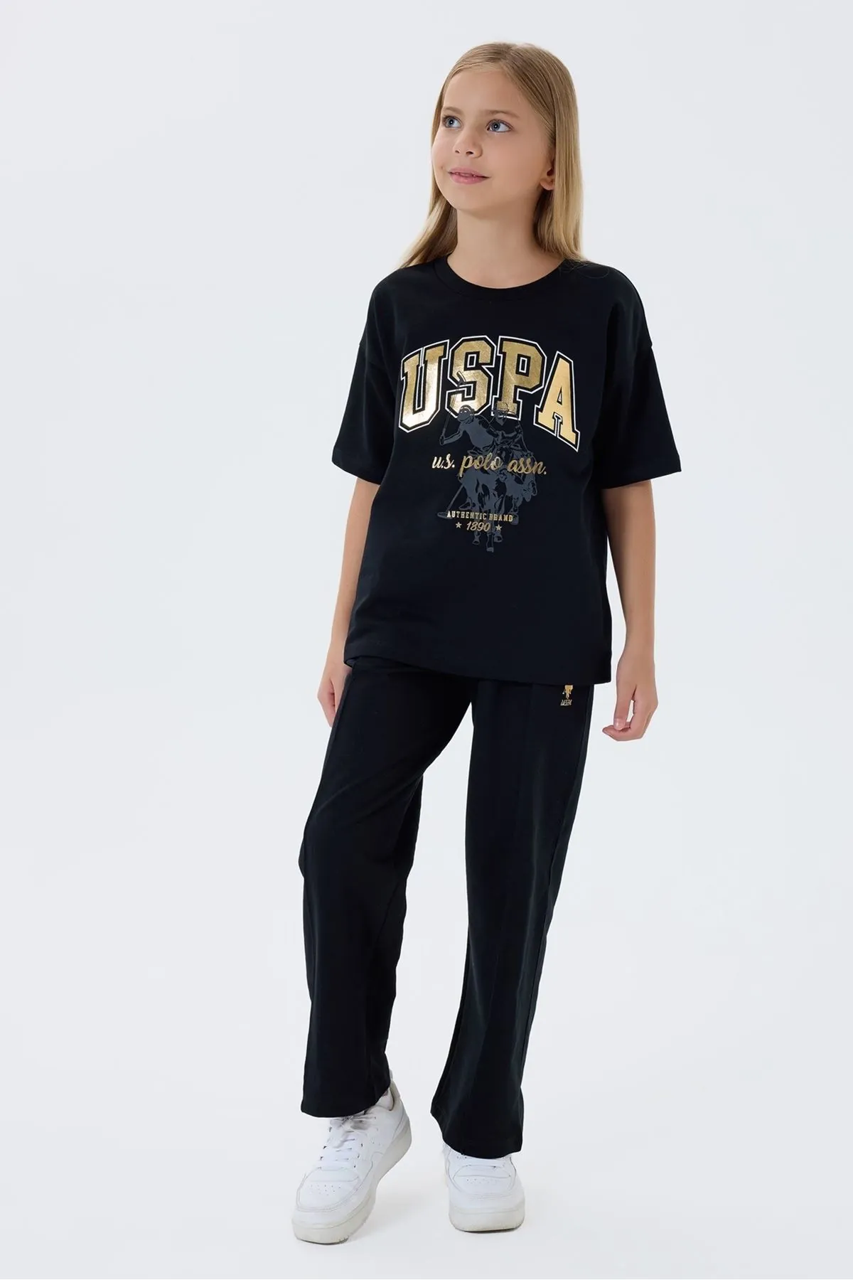 4-15 Yaş Lisanslı Us Polo Assn Kız Çocuk Takım-Siyah