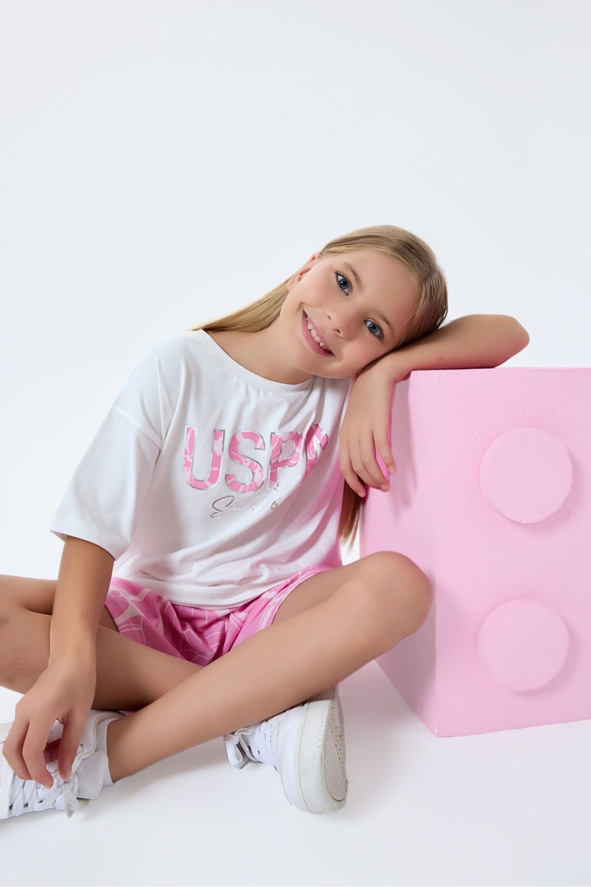 4-15 Yaş Lisanslı Us Polo Assn Kız Çocuk Takım-Ekru