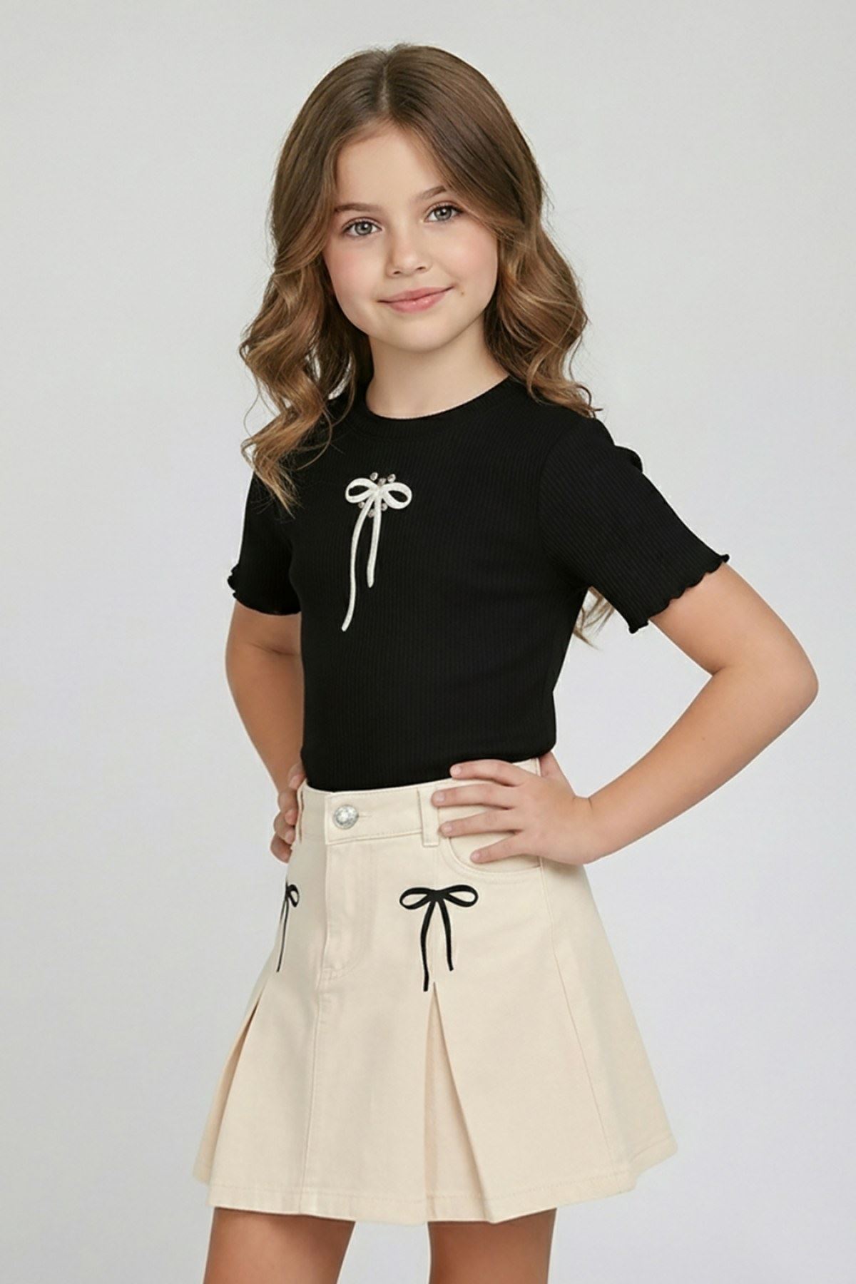 4-9 Yaş Mia Girls Kız Çocuk T-Shırt-Siyah