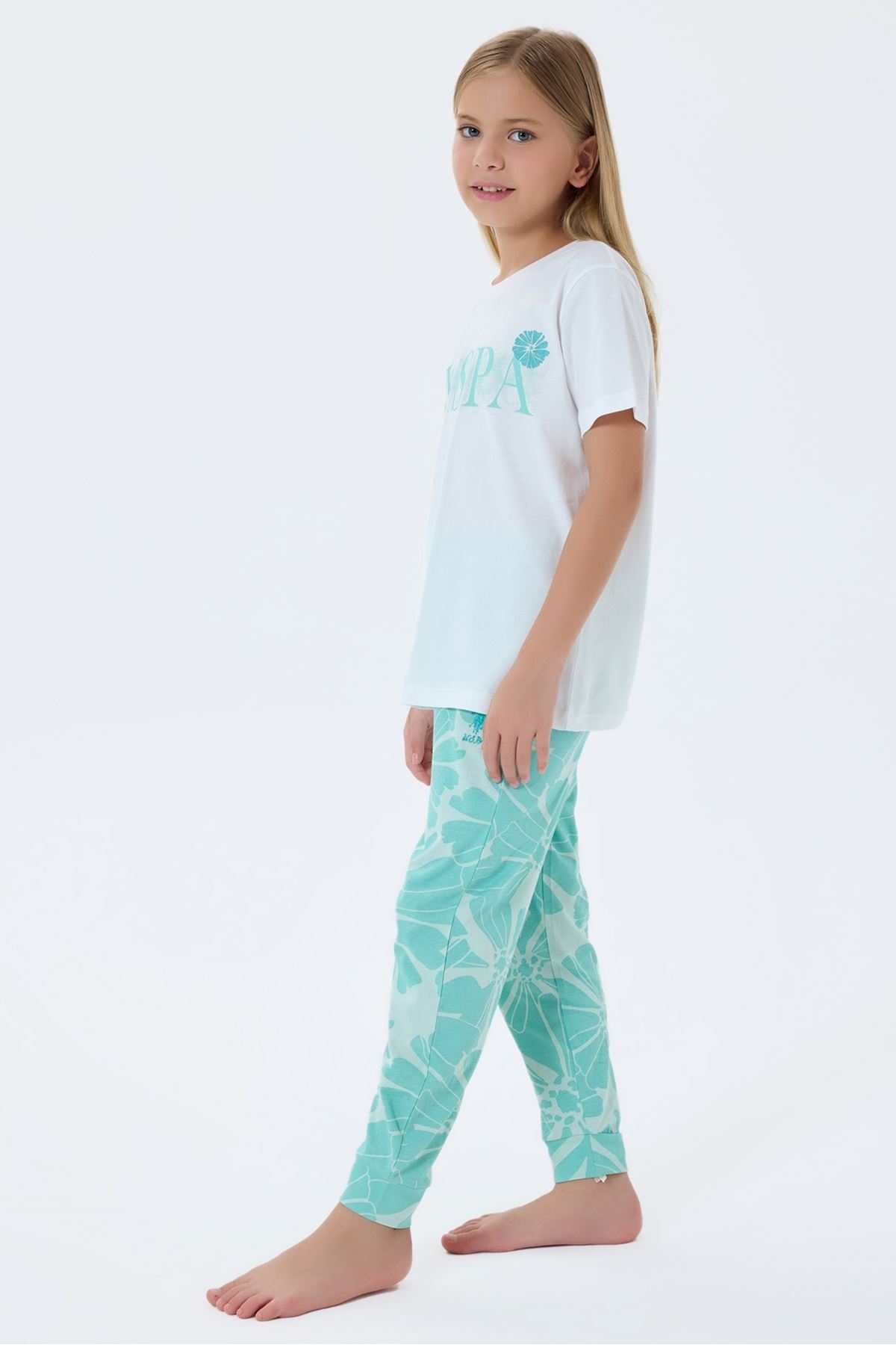 4-15 Yaş Lisanslı Us Polo Assn Kız Çocuk Takım-Ekru