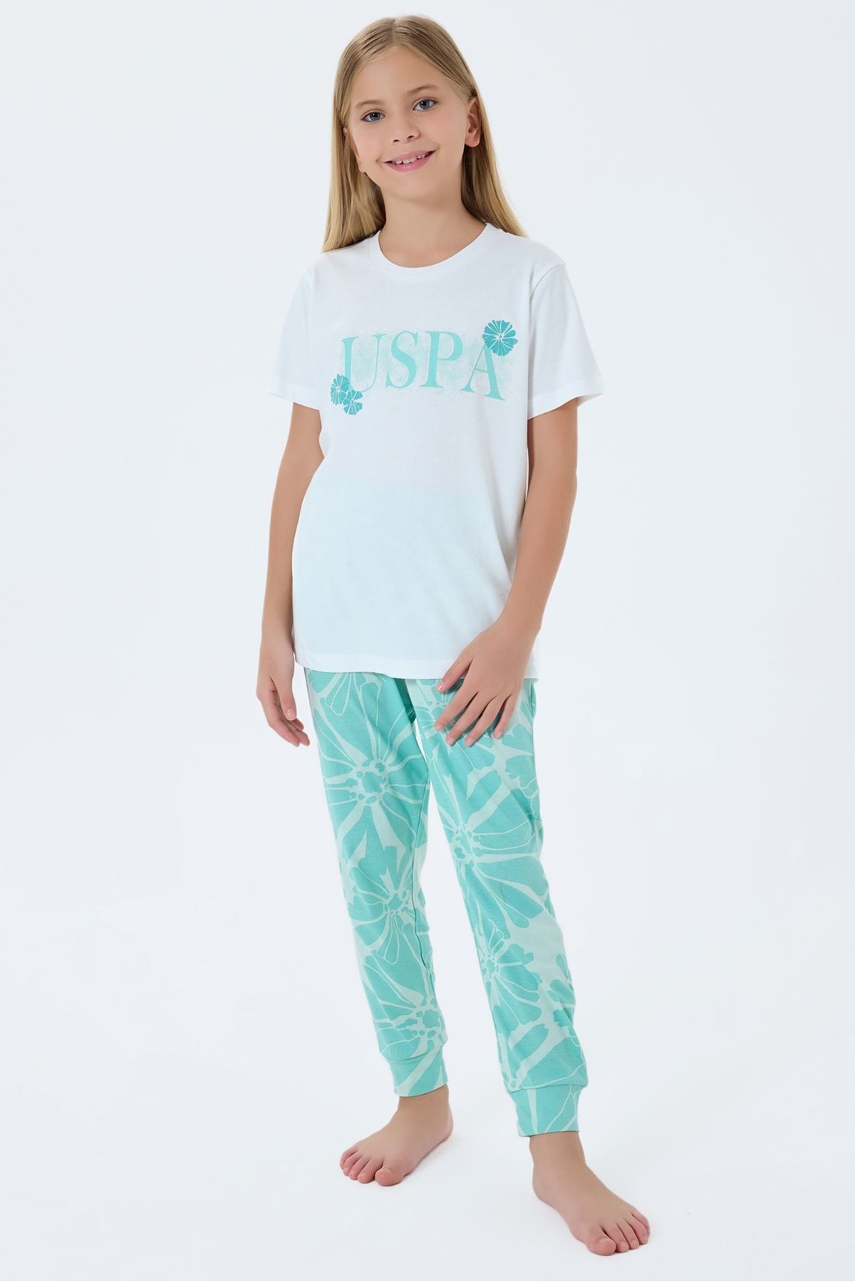 4-15 Yaş Lisanslı Us Polo Assn Kız Çocuk Takım-Ekru