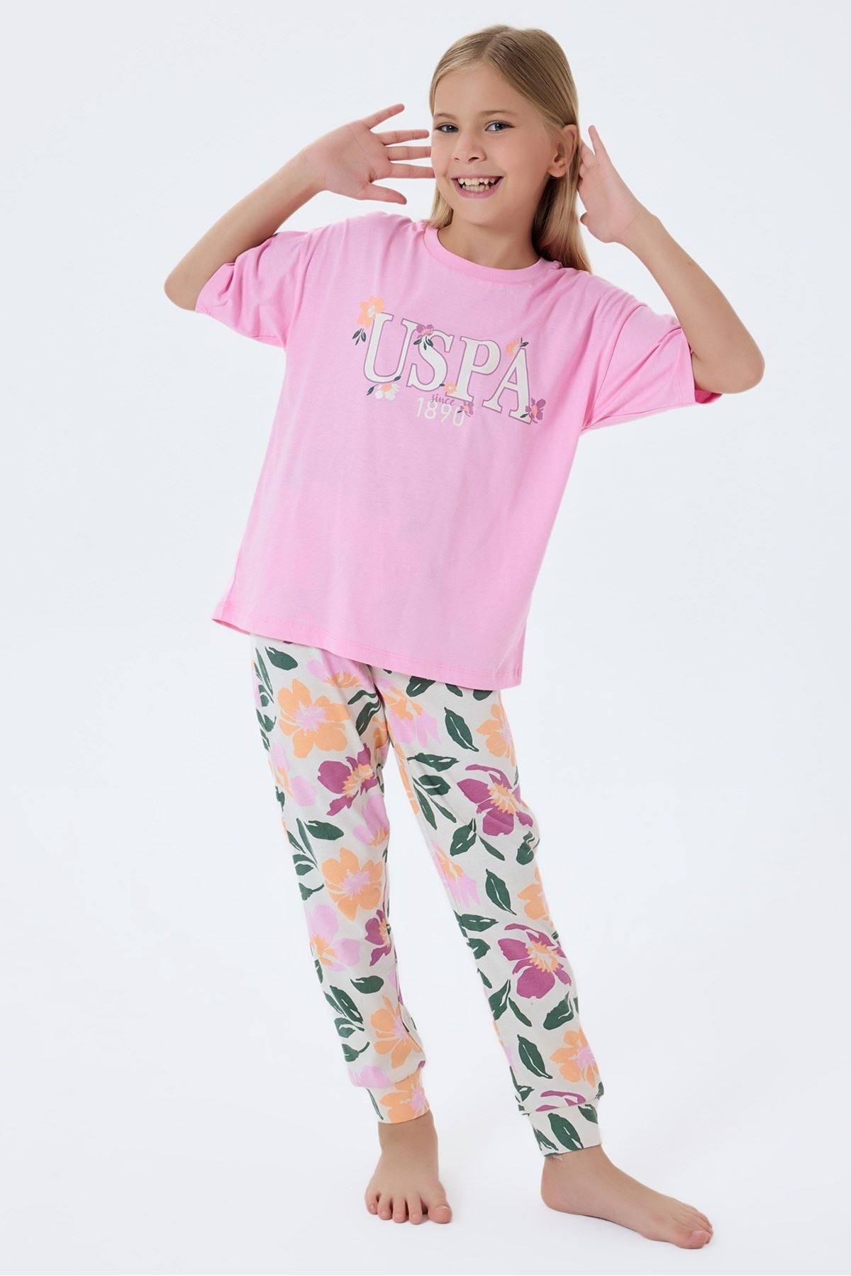 4-15 Yaş Lisanslı Us Polo Assn Kız Çocuk Takım-Pembe