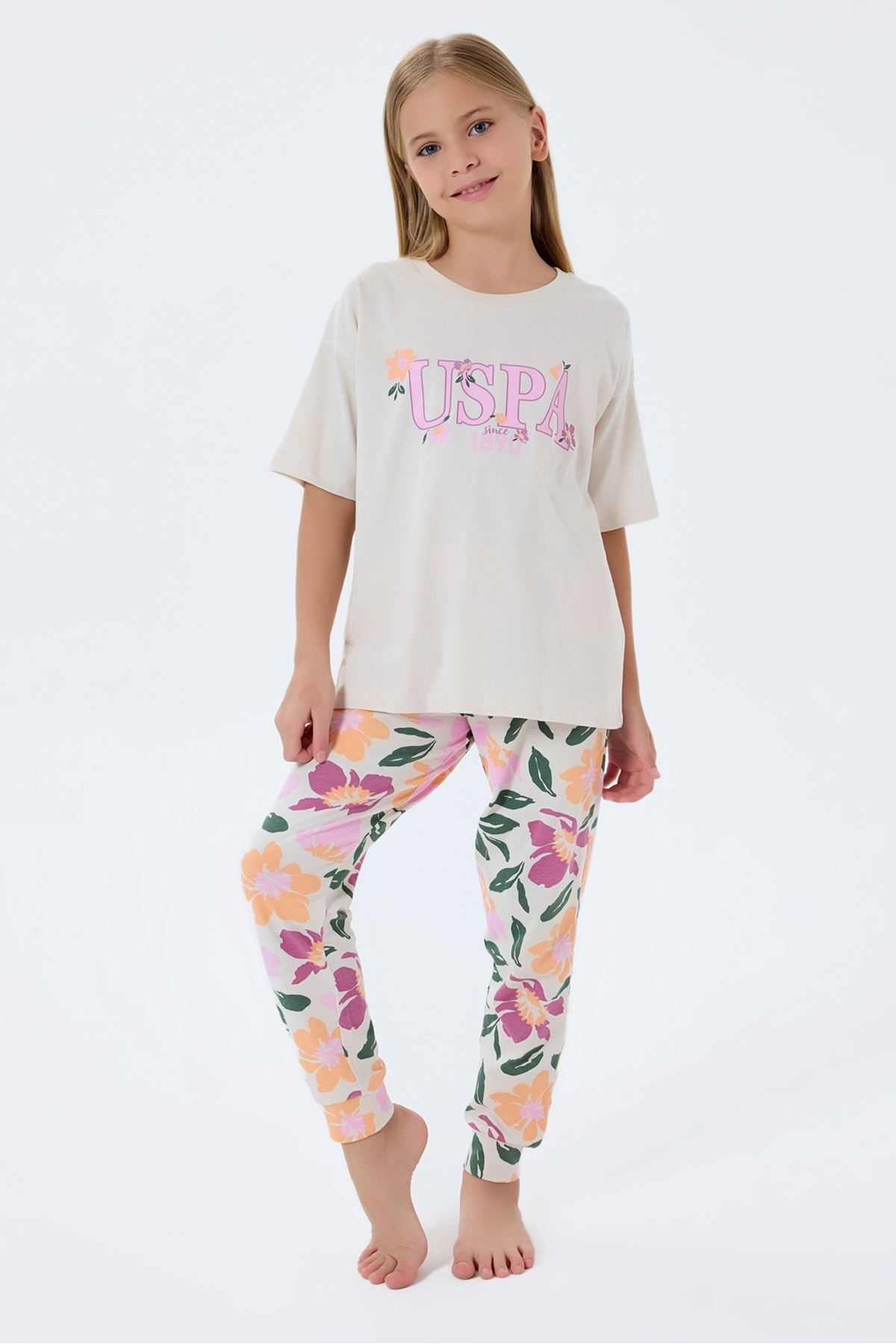 4-15 Yaş Lisanslı Us Polo Assn Kız Çocuk Takım-Latte