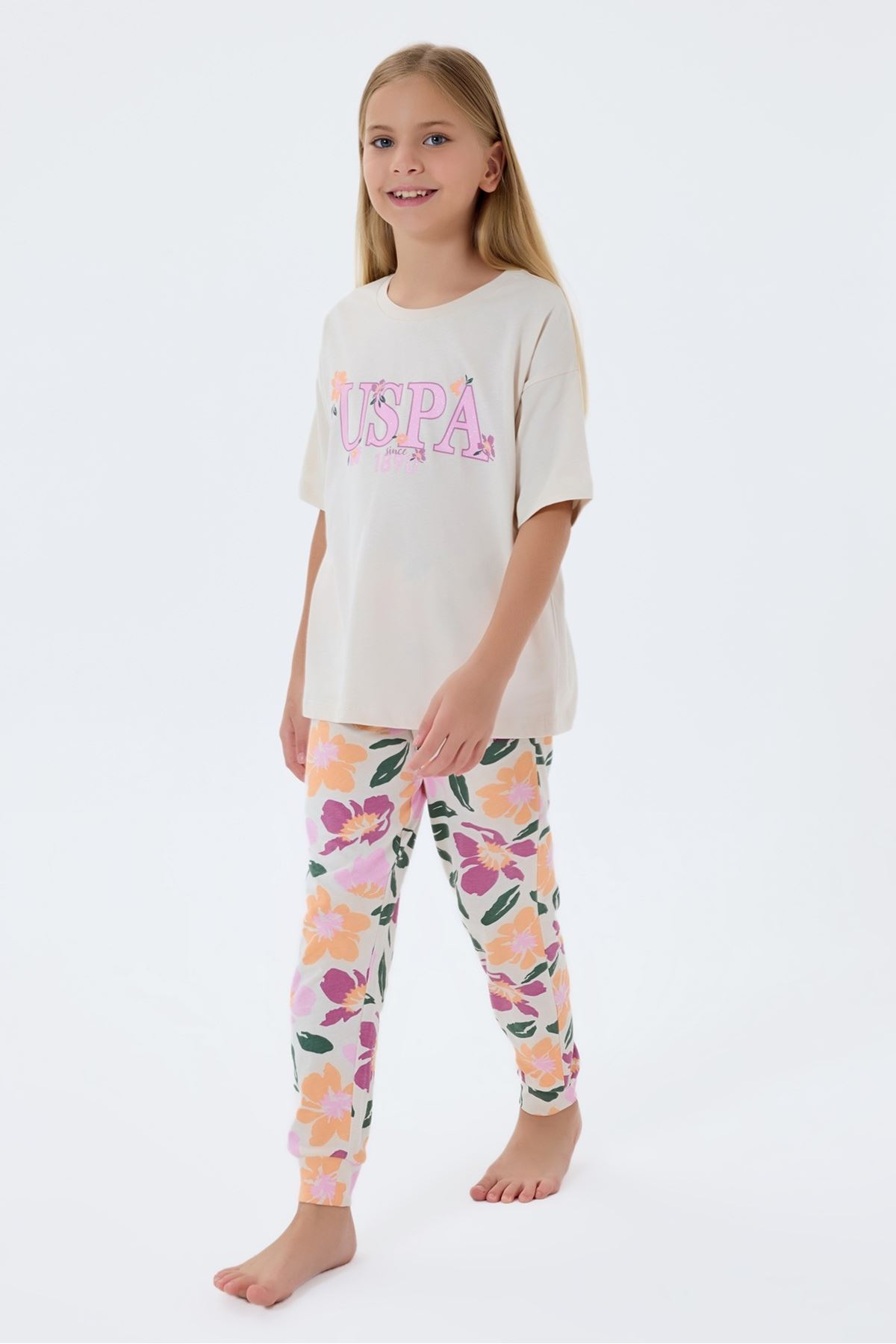 4-15 Yaş Lisanslı Us Polo Assn Kız Çocuk Takım-Latte