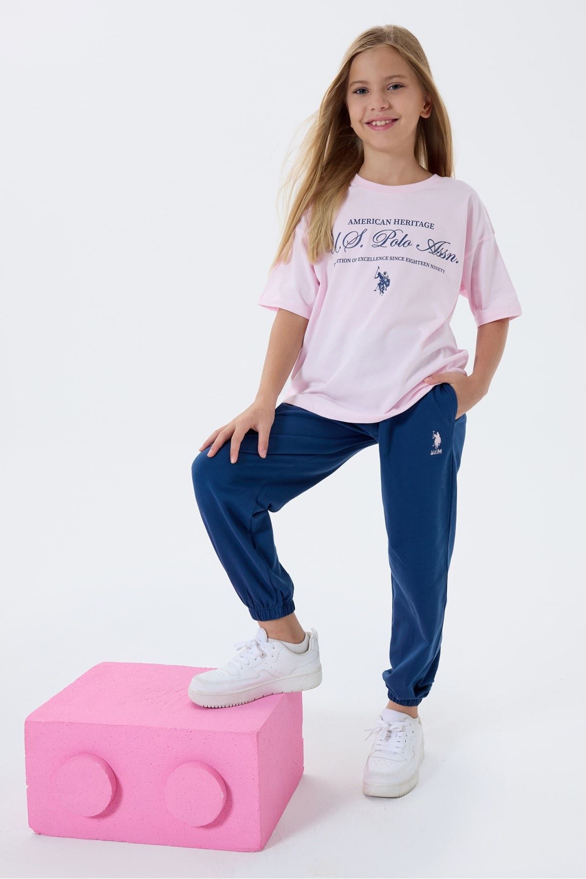 4-15 Yaş Lisanslı Us Polo Assn Kız Çocuk Takım-Pembe