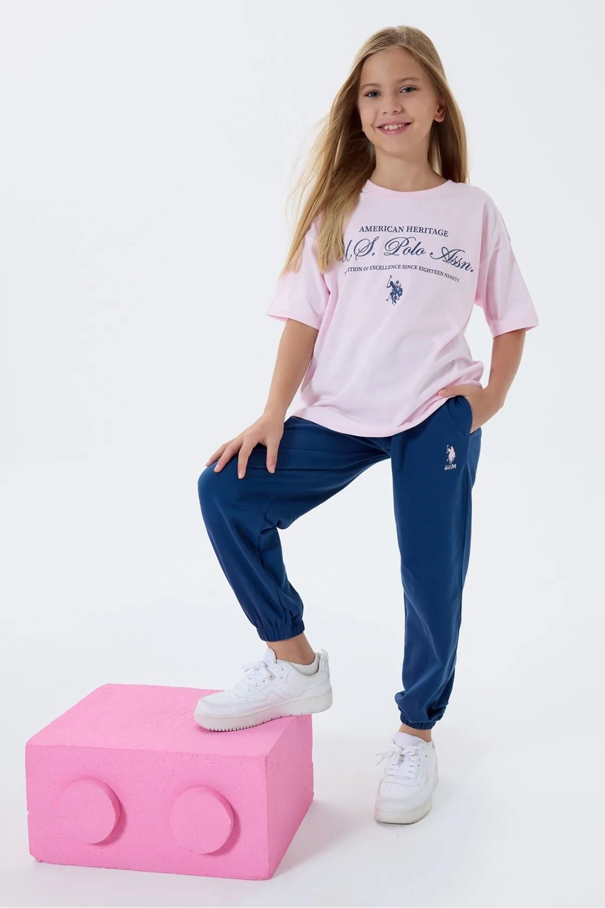 4-15 Yaş Lisanslı Us Polo Assn Kız Çocuk Takım-Pembe