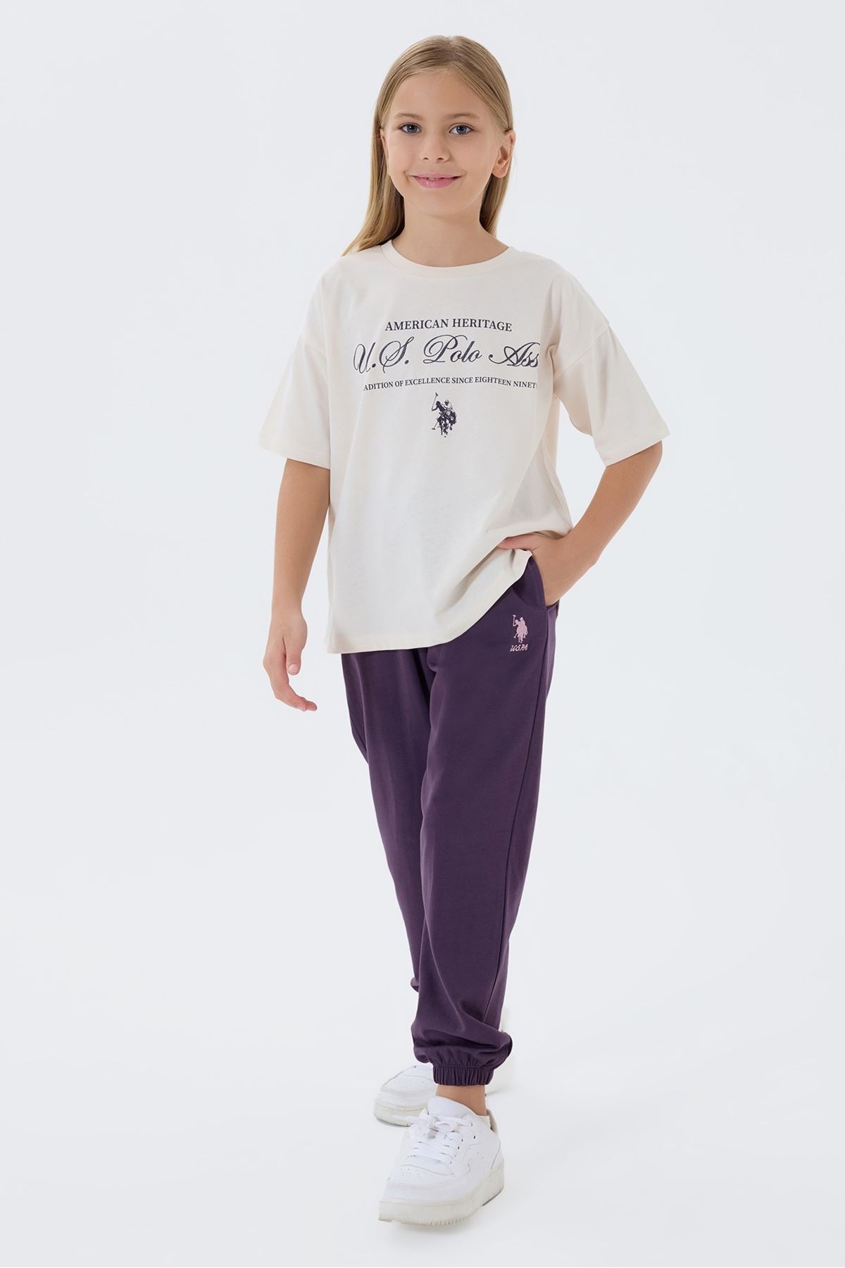 4-15 Yaş Lisanslı Us Polo Assn Kız Çocuk Takım-Latte