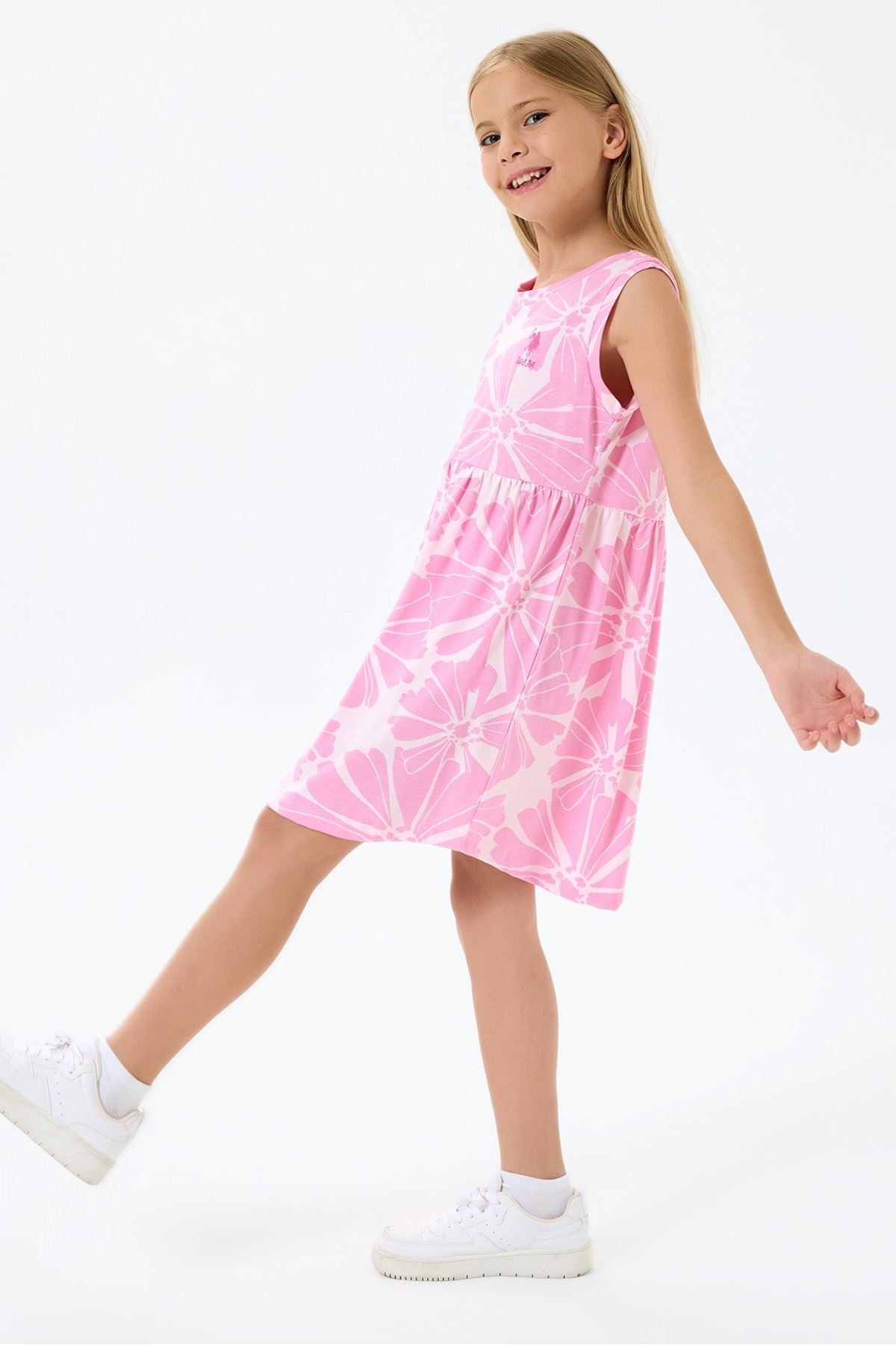 4-9 Yaş Lisanslı Us Polo Assn Kız Çocuk Elbise-Pembe