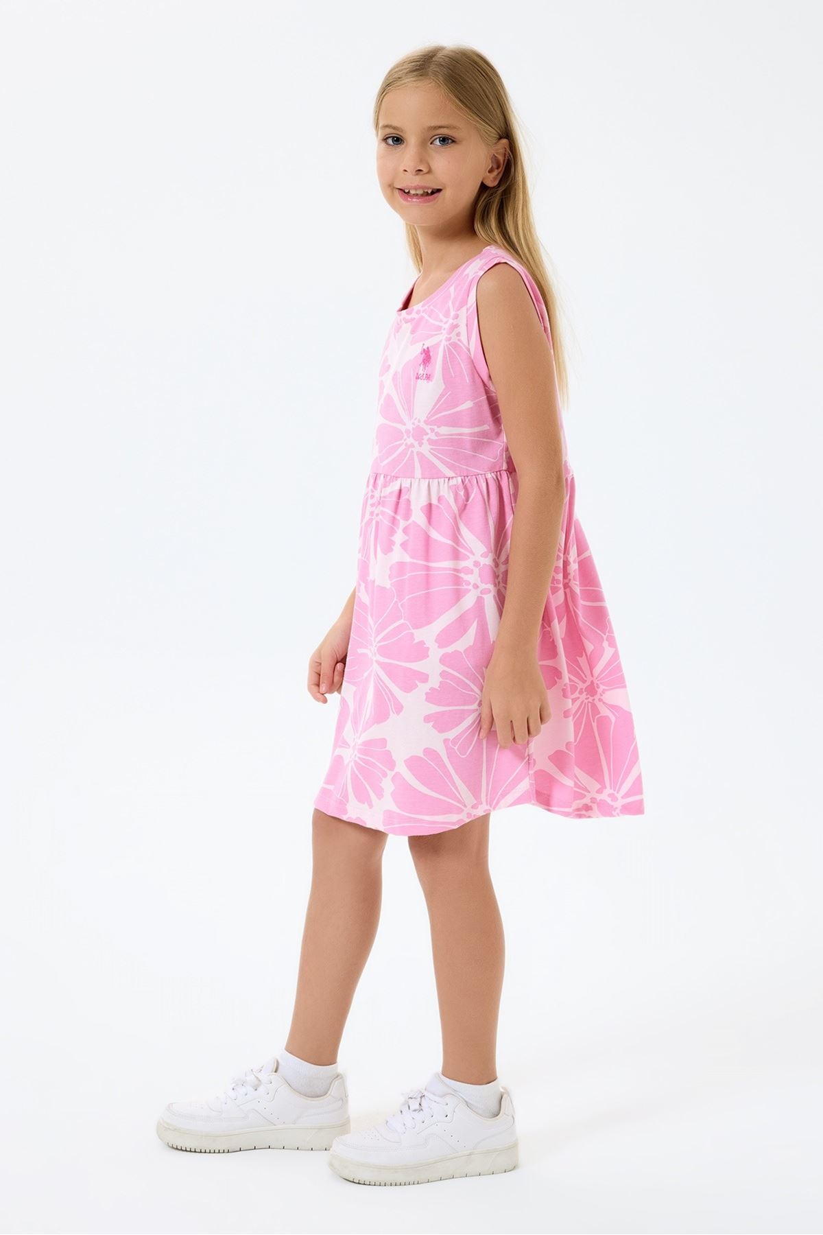 4-9 Yaş Lisanslı Us Polo Assn Kız Çocuk Elbise-Pembe