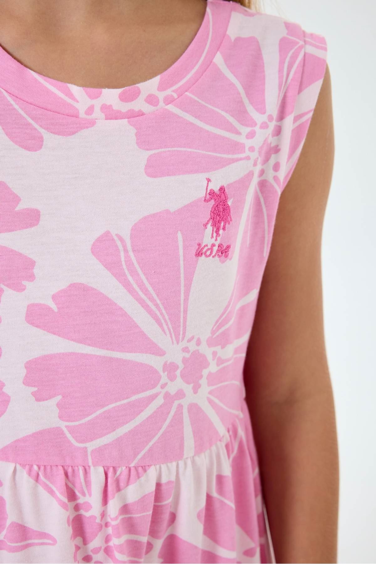 4-9 Yaş Lisanslı Us Polo Assn Kız Çocuk Elbise-Pembe