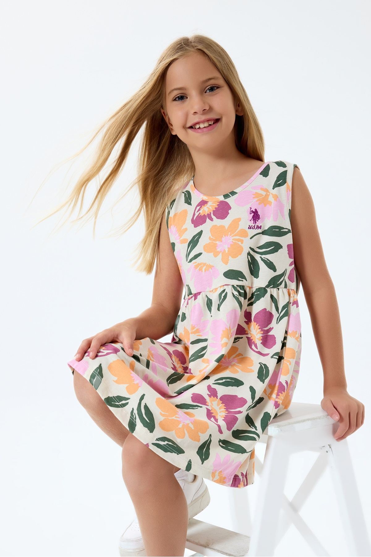 4-9 Yaş Lisanslı Us Polo Assn Kız Çocuk Elbise-Lila