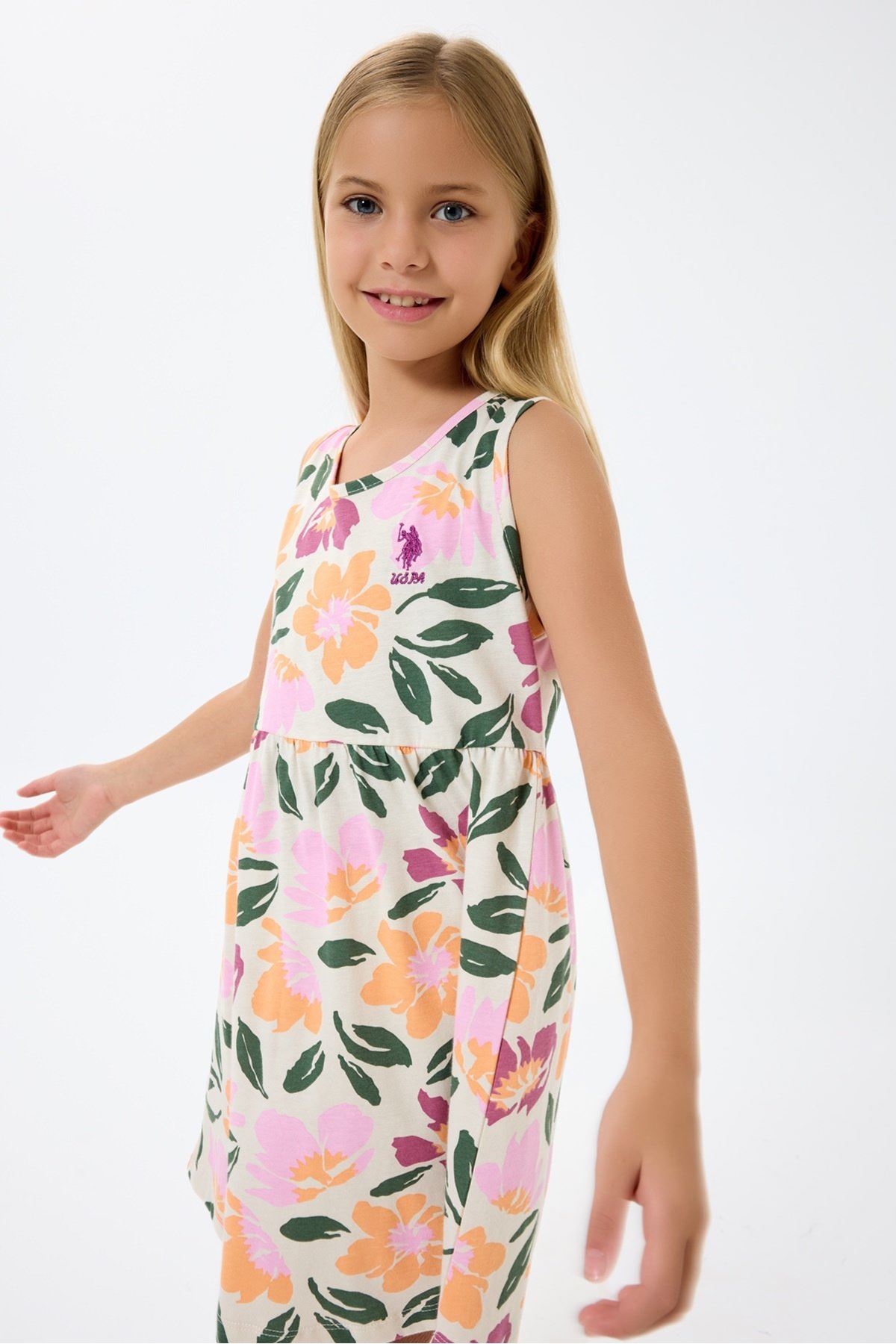 4-9 Yaş Lisanslı Us Polo Assn Kız Çocuk Elbise-Lila