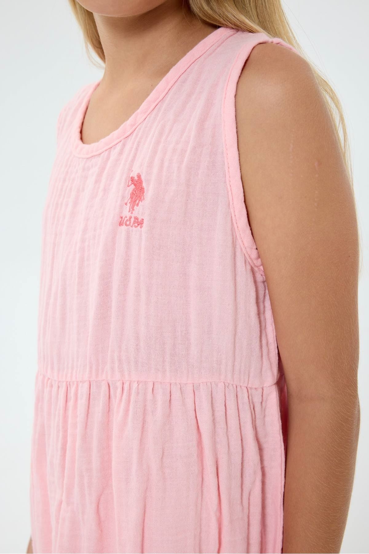 4-9 Yaş Lisanslı Us Polo Assn Kız Çocuk Elbise-Pembe