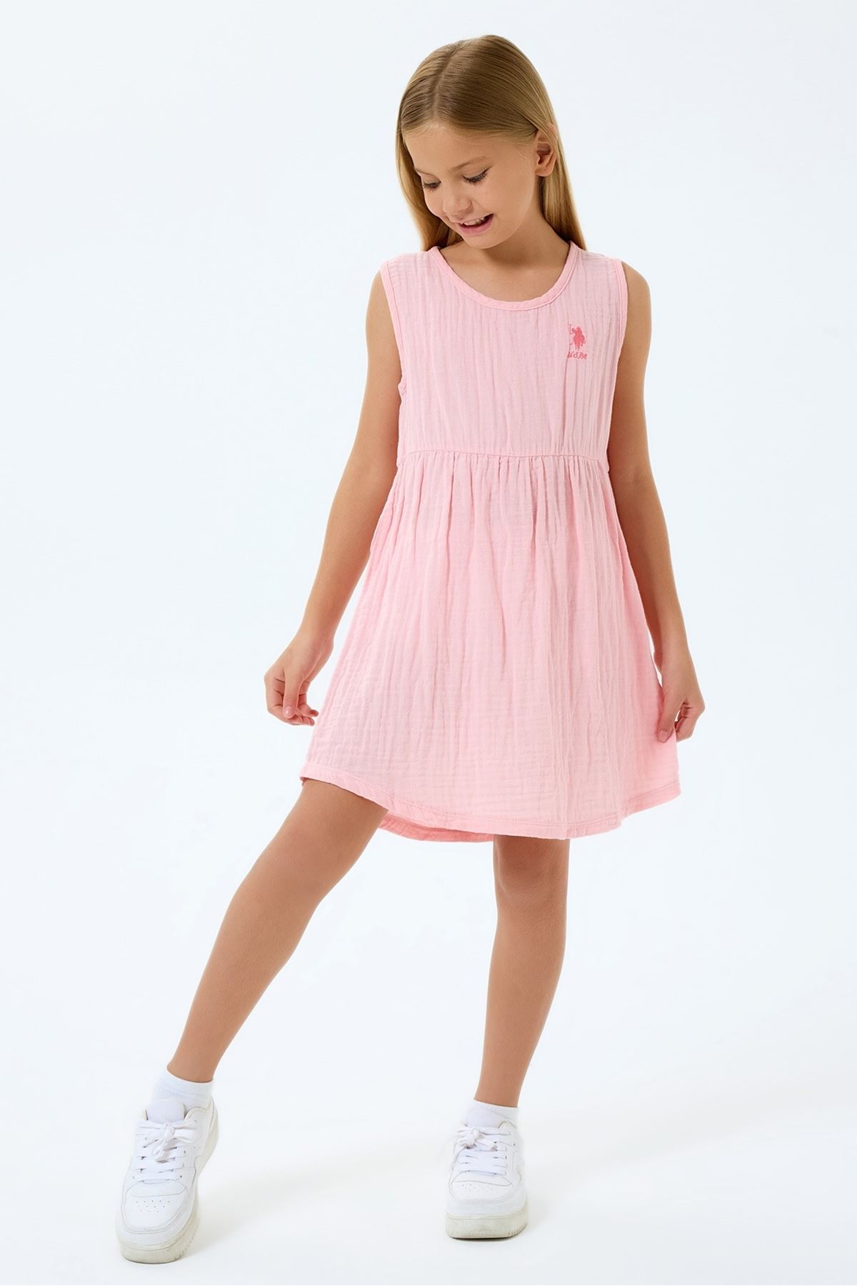 4-9 Yaş Lisanslı Us Polo Assn Kız Çocuk Elbise-Pembe