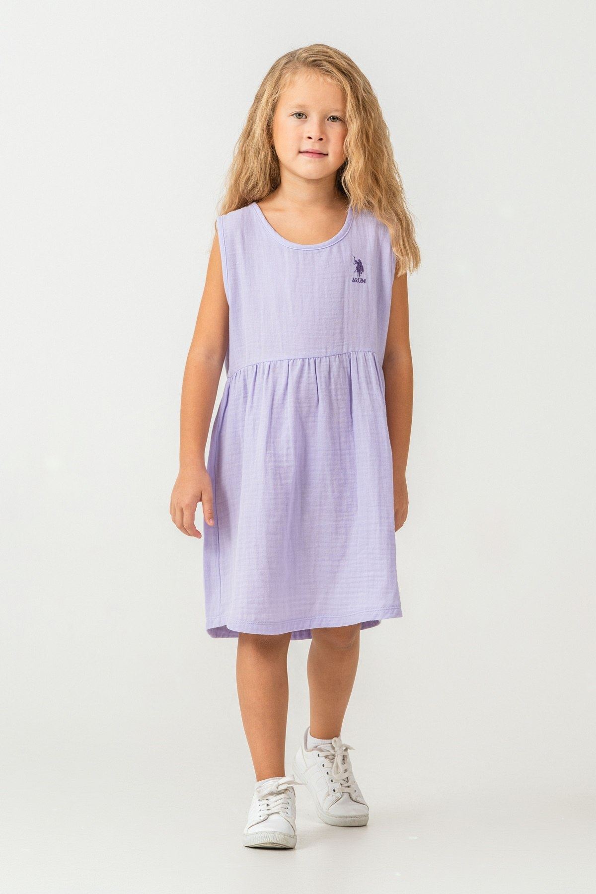 4-9 Yaş Lisanslı Us Polo Assn Kız Çocuk Elbise-Lila