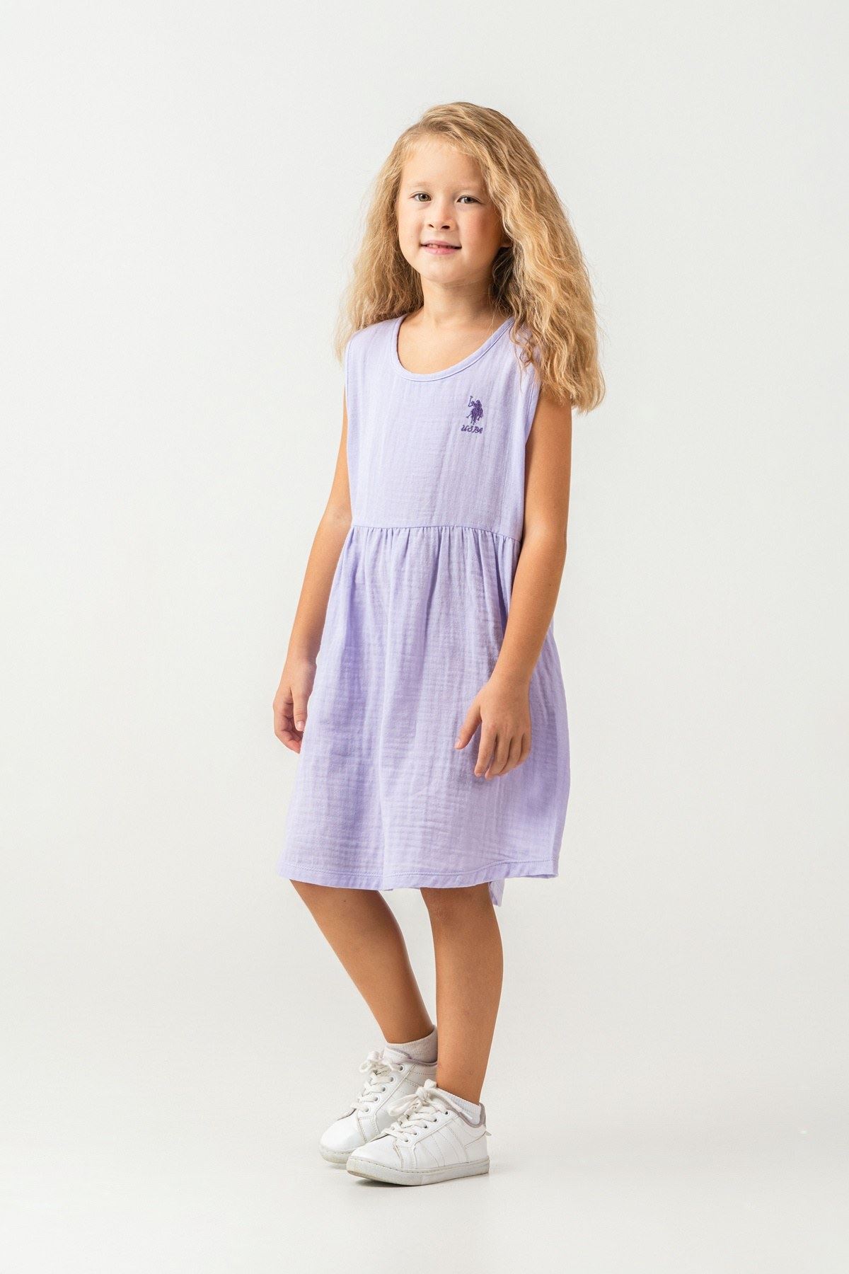 4-9 Yaş Lisanslı Us Polo Assn Kız Çocuk Elbise-Lila