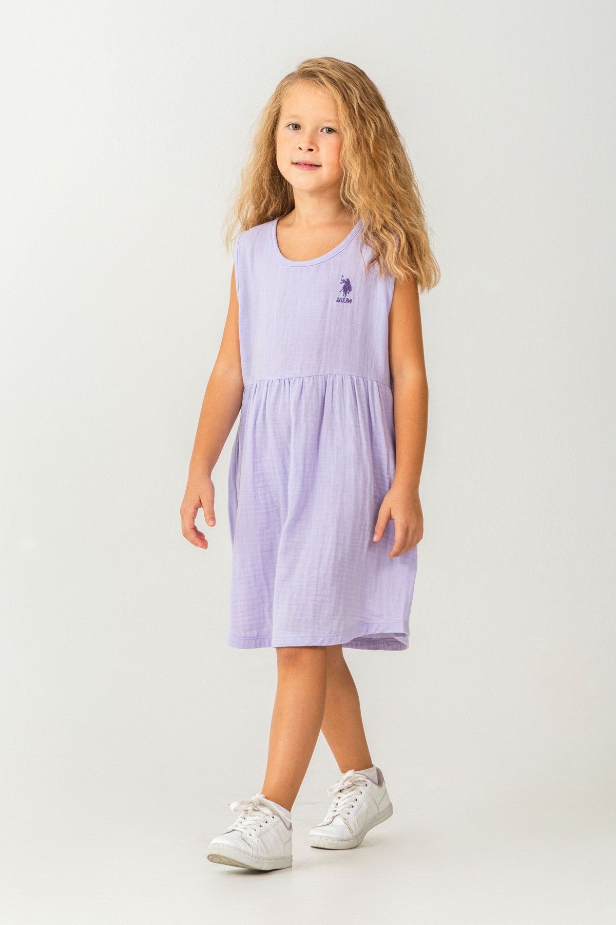 4-9 Yaş Lisanslı Us Polo Assn Kız Çocuk Elbise-Lila